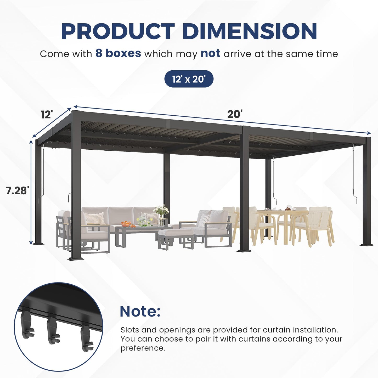12' x 20' Louvered Pergola, Outdoor Pergola with Metal Adjustable Louvered Roof & Gutter System, Hardtop Patio Gazebo for Backyard, Patio, Garden, Dark Gray