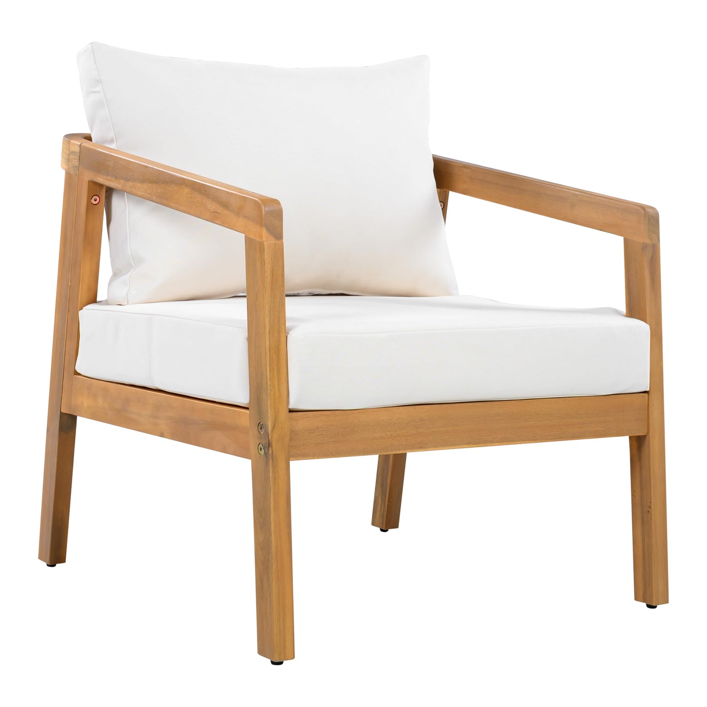 Christopher Knight Home Sures Acacia Wood Club Chair and Coffee Table Set, 3 Piece Patio Bistro Set, Solid Wood Outdoor Patio Furniture Set with Center Table, Natural+Beige