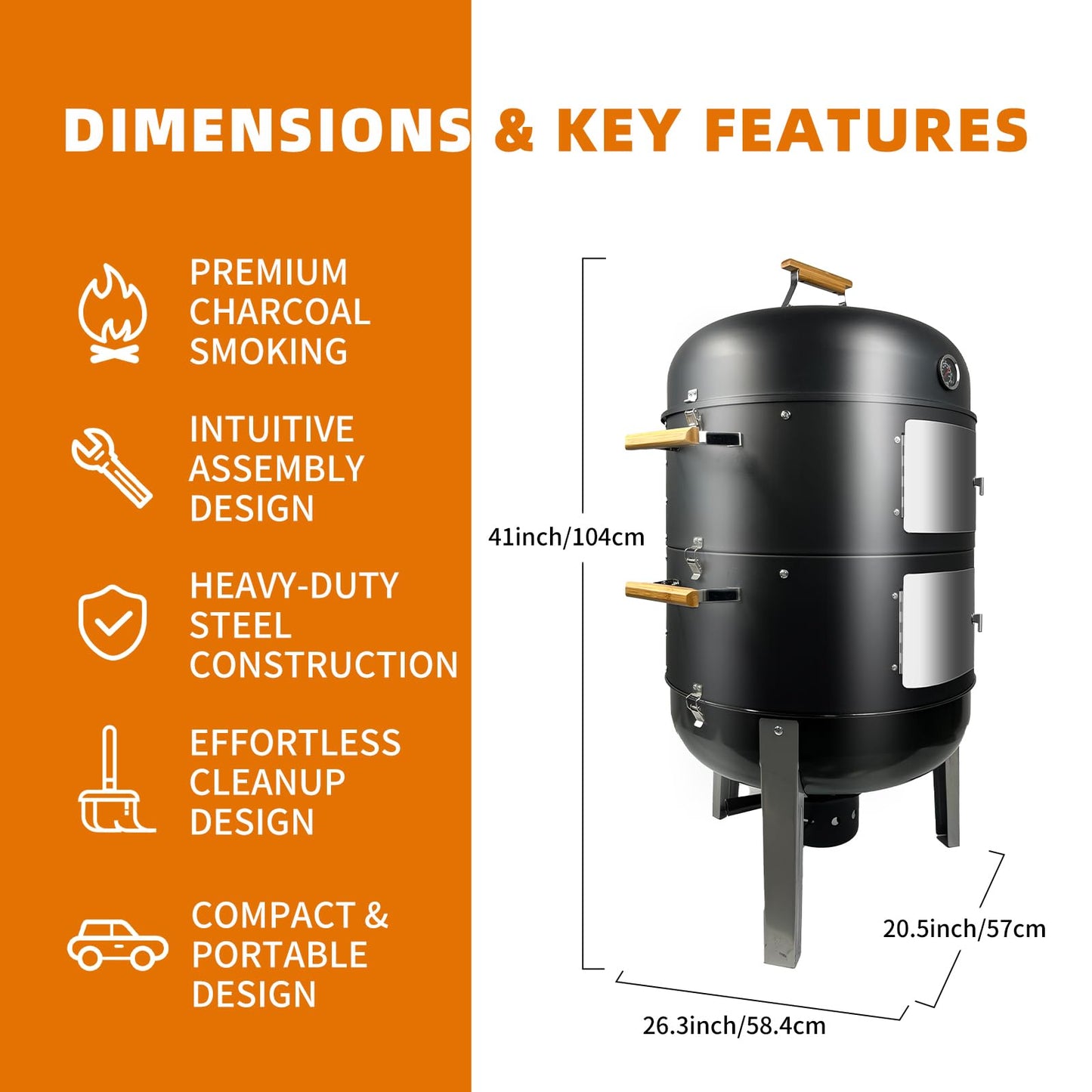 Realcook Vertical Charcoal Smoker Grills: Premium 20.5 Inch BBQ Meat Smokers - Barbecue Charcoal Grill Smoker Combo for Outdoor Cooking Patio Backyard Picnic Party Grilling
