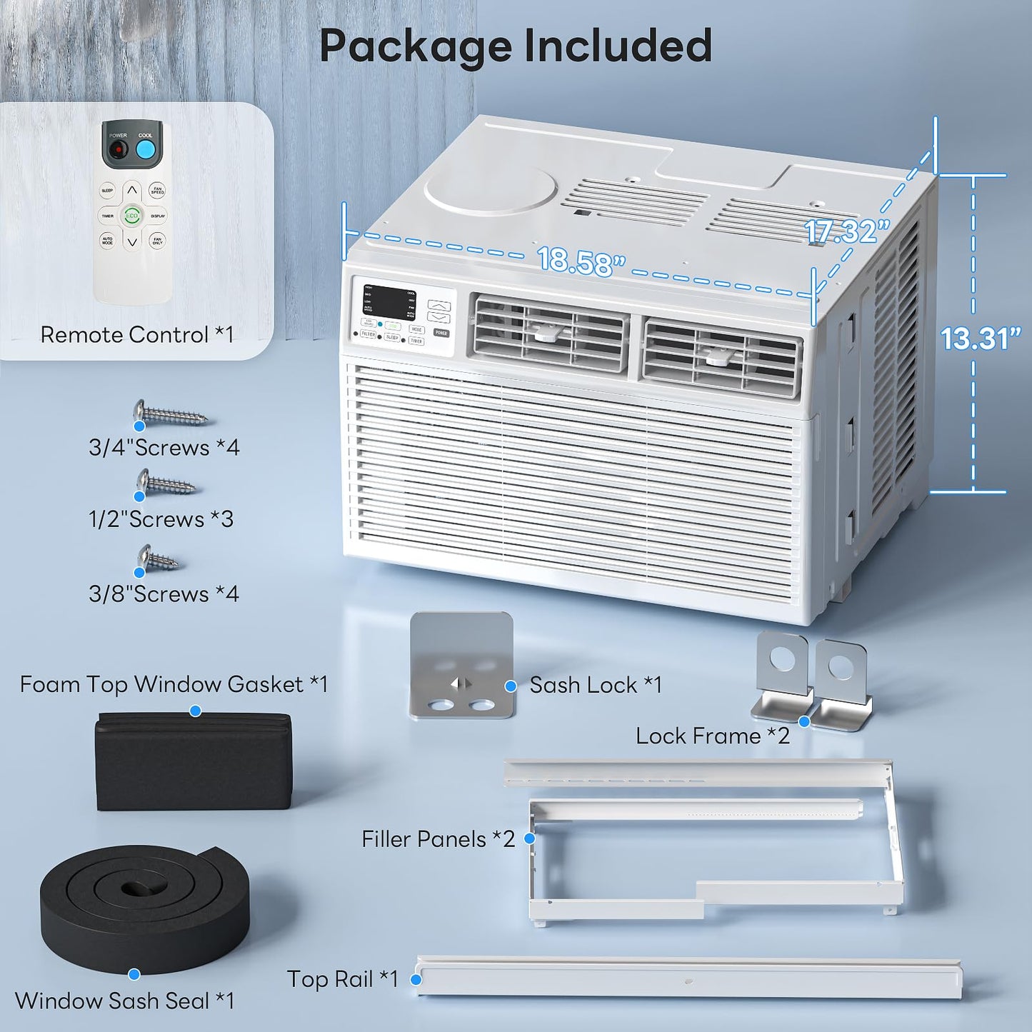 ZAFRO 10000 BTU Window Air Conditioner Unit Cools Up to 450 Sq.Ft.,Window AC Units with Dehumidifier, 4 Fan Speed, Energy Saving with Remote for Bedroom,Small Rooms,White