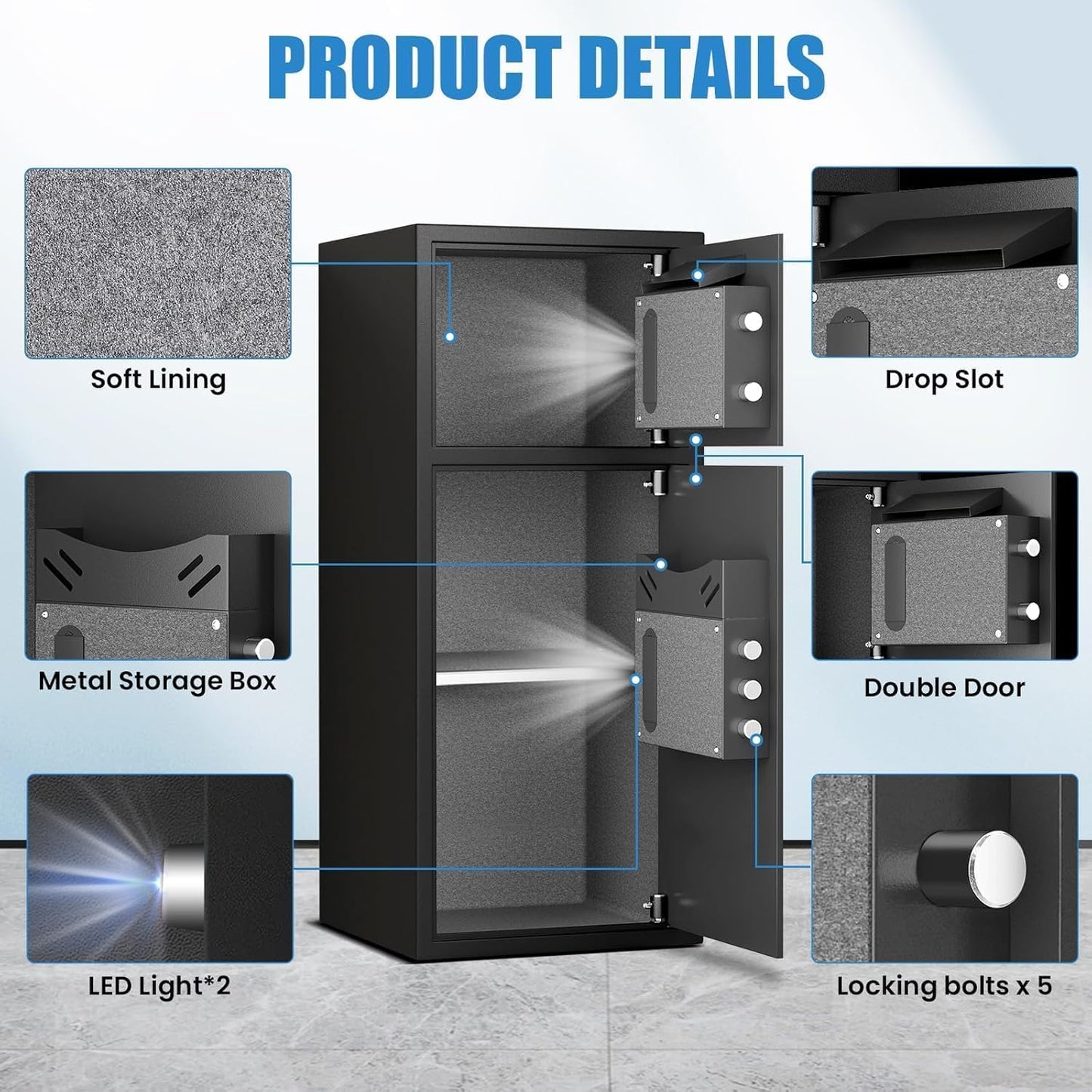 Karbeen 6.0 Cu ft Safe Box Fireproof Waterproof, Money Safe With Mute Function and LED Light, Digital Keypad Home Safes with Deposit Slot & Dual Alarm System,Security Box for Money Valuables