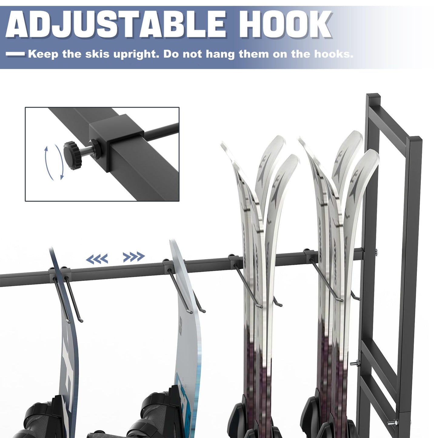 WALMANN Garage Sports Equipment Organizer Stand, Freestanding Ski & Snowboard Storage Rack with Ball Bin and Golf Bag Holder, Multi-Sport Storage for Garage