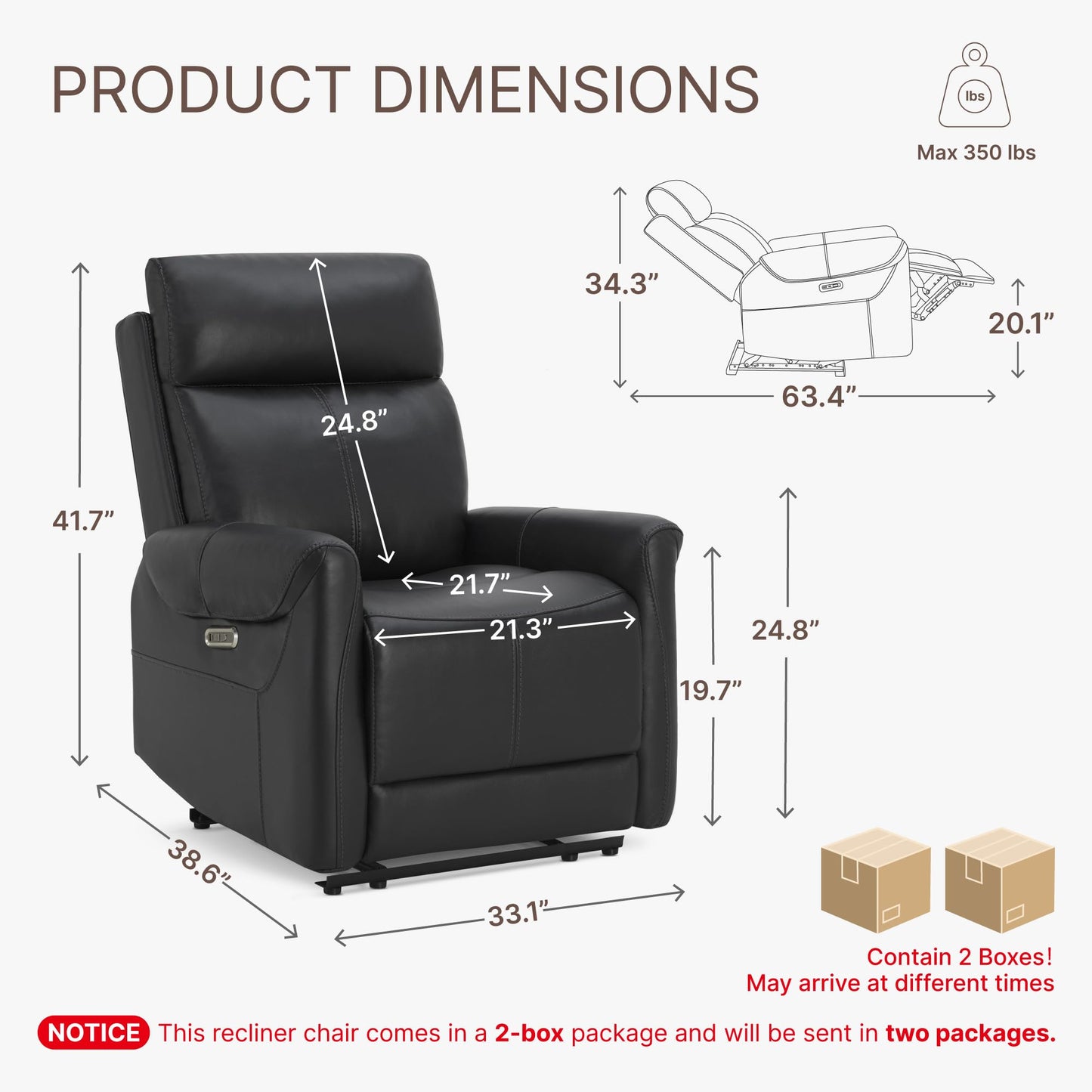 KISLOT Wall Hugger Recliner Chair for Adults, Faux Leather RV Recliner with USB Charging Ports Electric Power Reclining Sofa for Living Room Home Theater Seating Bedroom