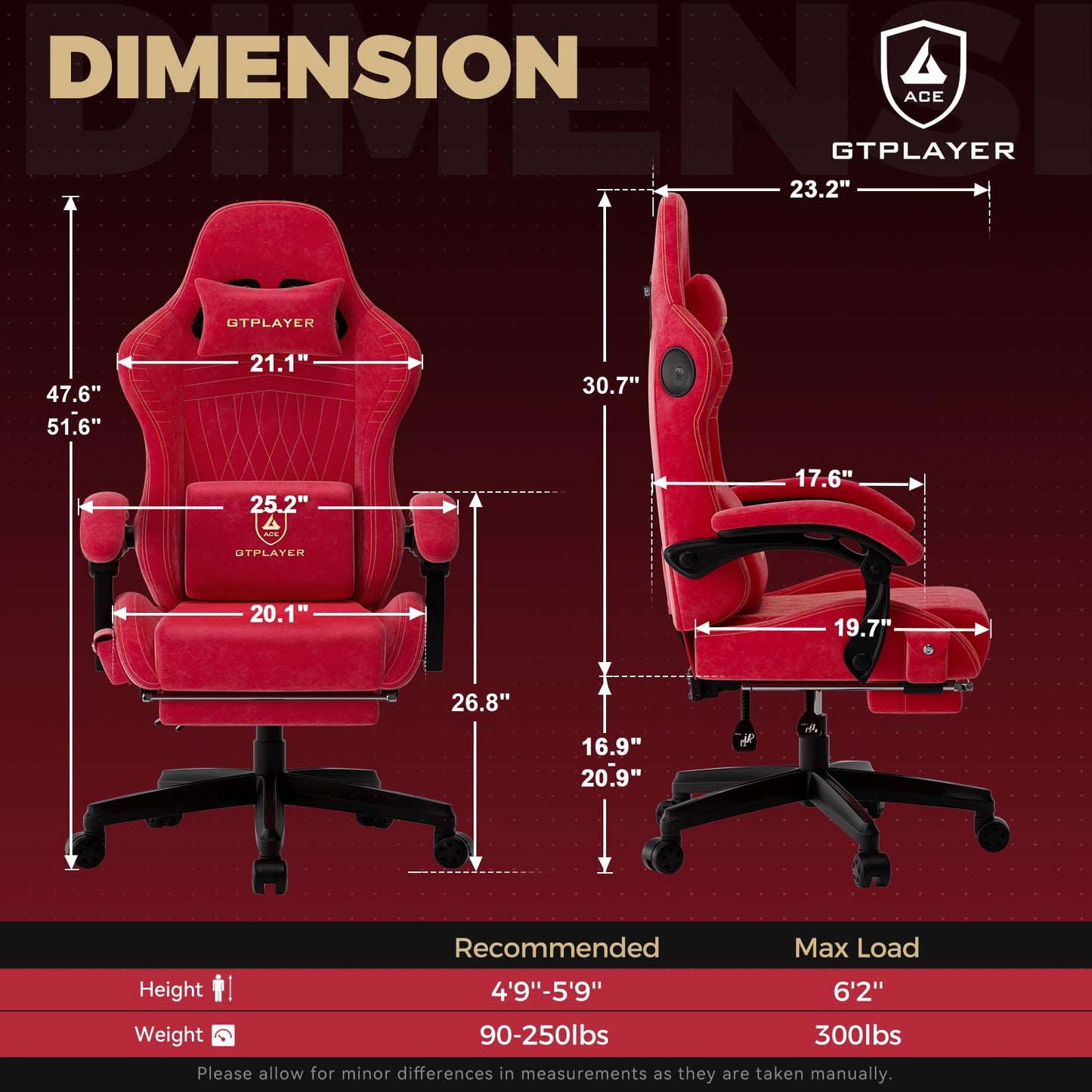 GTPLAYER ACE-PRO Music Gaming Chairs – Built-in Speakers, App Support & Bluetooth Control, Computer Game Chairs with Footrest for Adults, Ergonomic, Reclining, Linkage Armrest, Cherry Red 【Velvet】