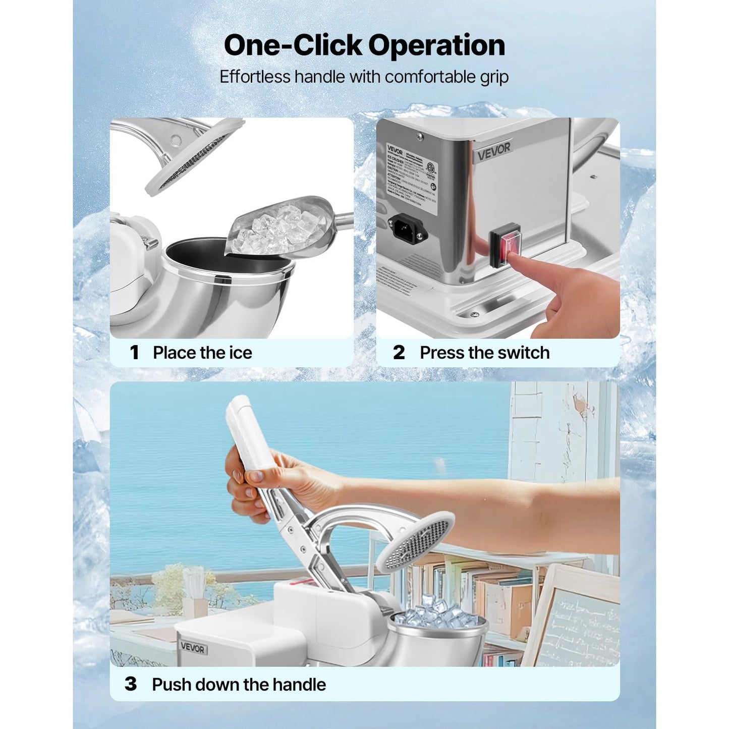 VEVOR 110V Commercial Ice Crusher 661LBS/H, ETL Approved 300W Electric Snow Cone Machine with Dual Blades, Stainless Steel Shaved Ice Machine with Safety On/Off Switch for Family, Restaurants, Bars