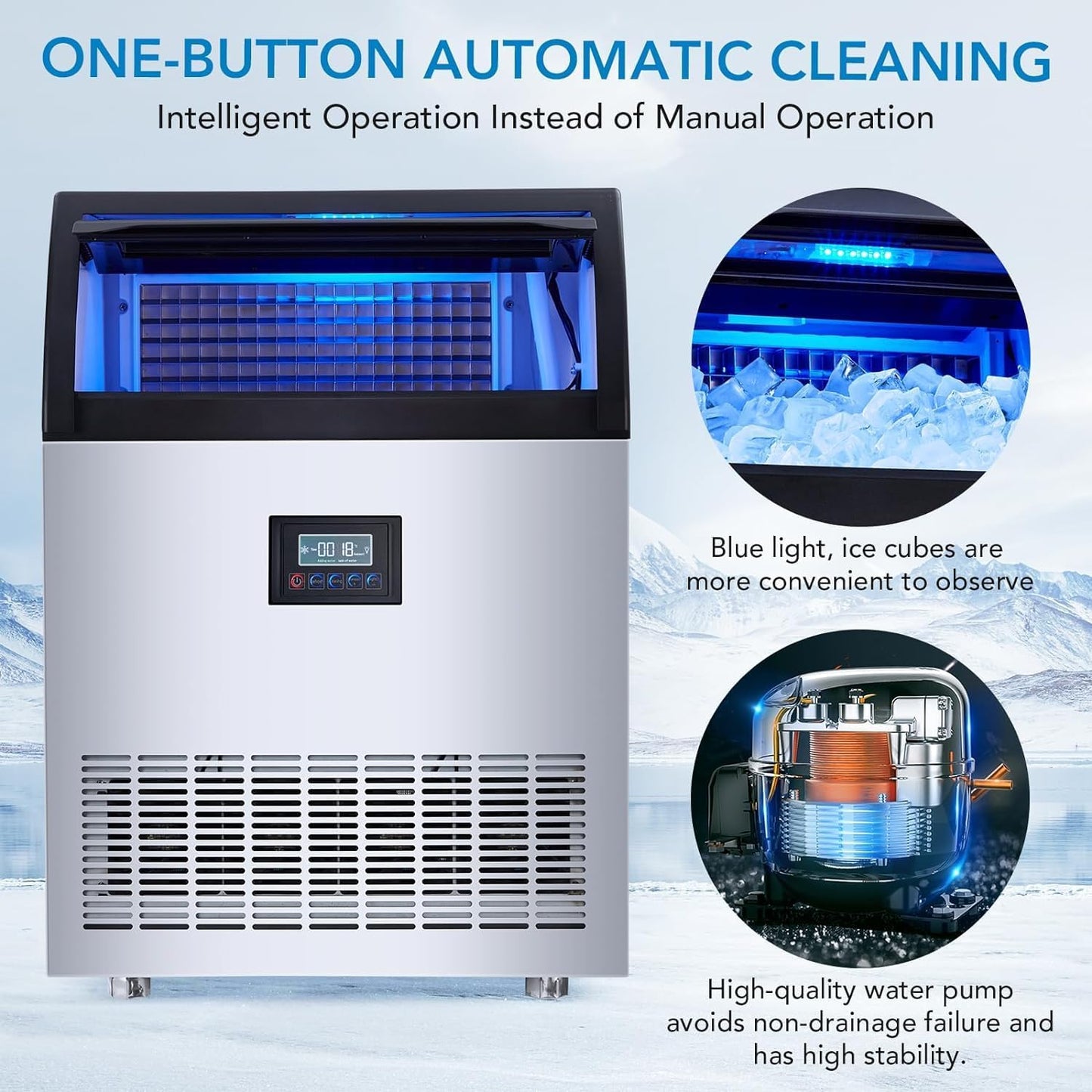 GarveeHome Ice Maker Machine, Stainless Steel Under Counter 200 LB/24h Commercial Ice Maker with 55 LBS Storage Capacity, 90 Ice Cubes for Home, Bar, Restaurant, Outdoor Activities