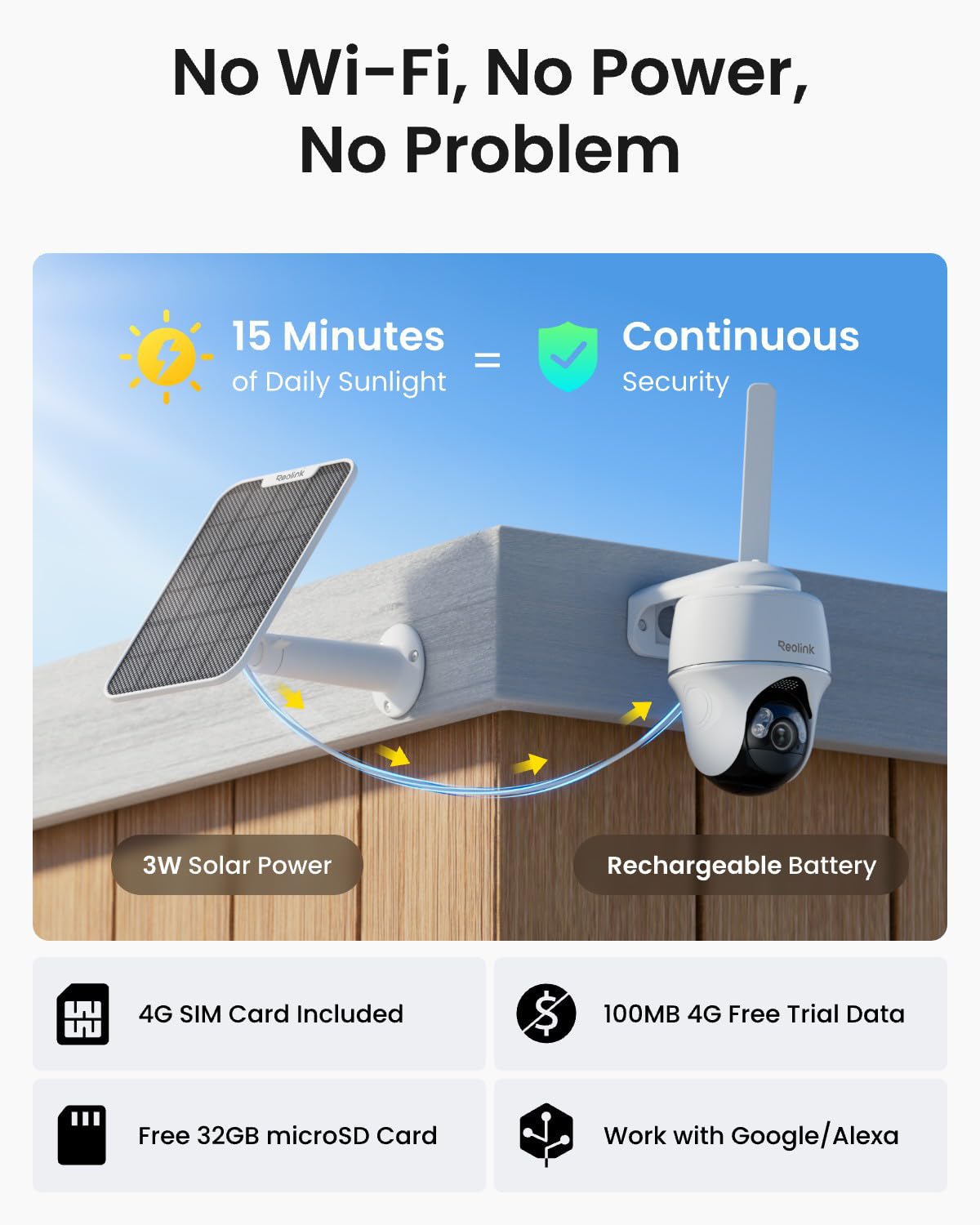 REOLINK 2K+ 4G LTE Cellular Security Camera Wireless Outdoor, 360° Pan-Tilt, No WiFi Solar Powered, 5MP Color Night Vision, Smart AI Detection, Sim+32GB SD Card Included, Go PT Plus+Solar Panel