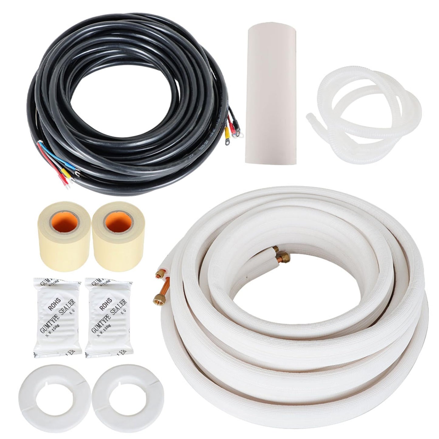 50FT Air Conditioning Tubing Hose Extension 1/4 and 1/2 Inch Insulated Copper Hoses Fit for Mini Split Air Conditioner