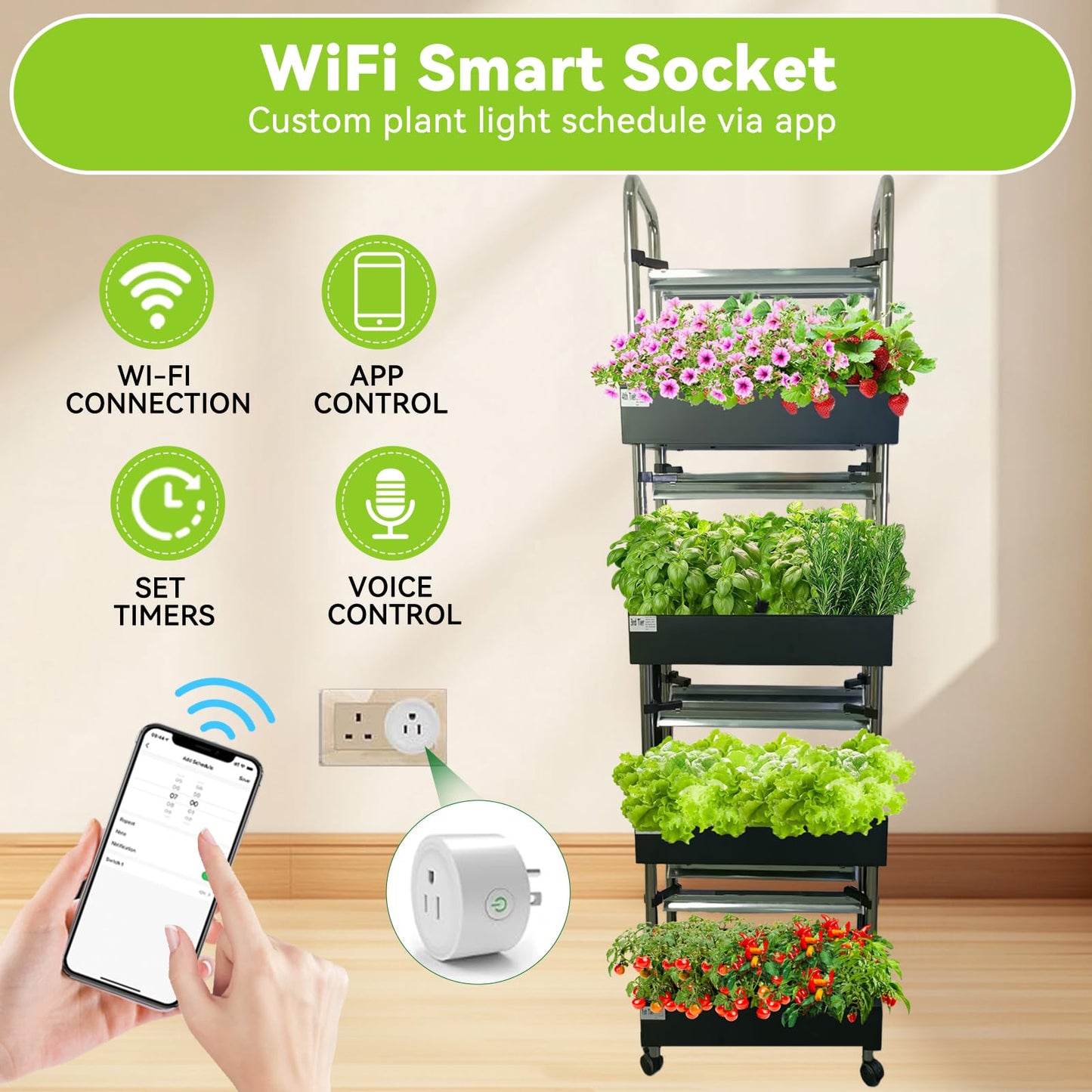 Indoor hydroponics Growing System, Large Vertical Hydroponic Garden with Smart Full-Spectrum Grow Lights, Auto Circulating Water, Mobile Indoor Gardening System for Herbs, Vegetables & Fruits