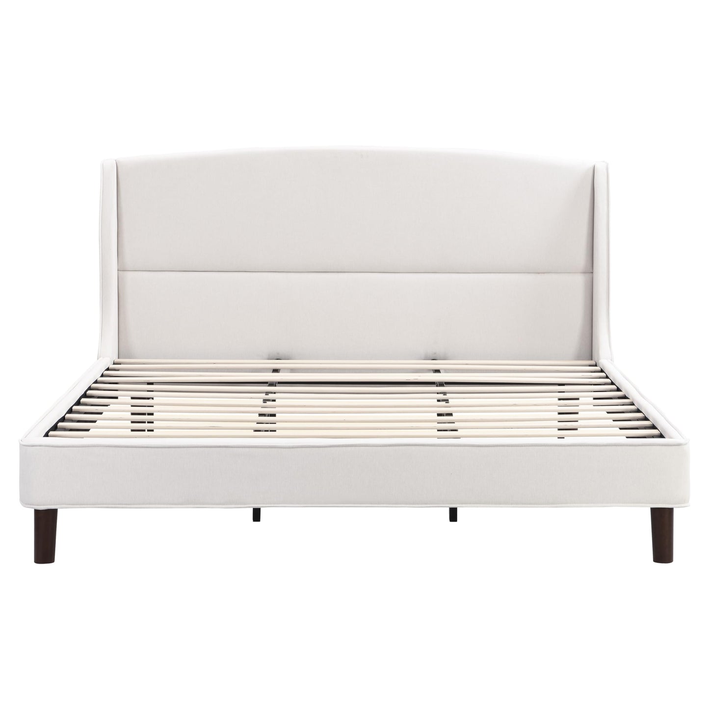 Merax King Size Upholstered Platform Bed Frame, with Wingback Headboard, Beige