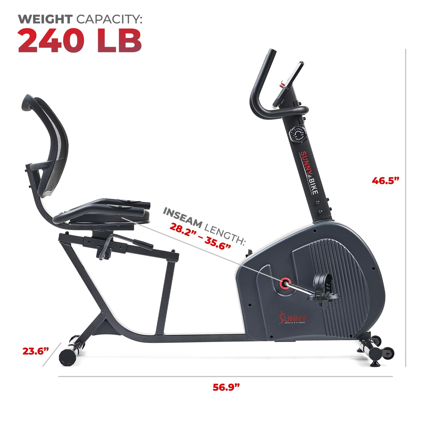 Sunny Health & Fitness Grey Endurance Series Magnetic Indoor Smart Recumbent Cycling Exercise Bike - SF-RB421004