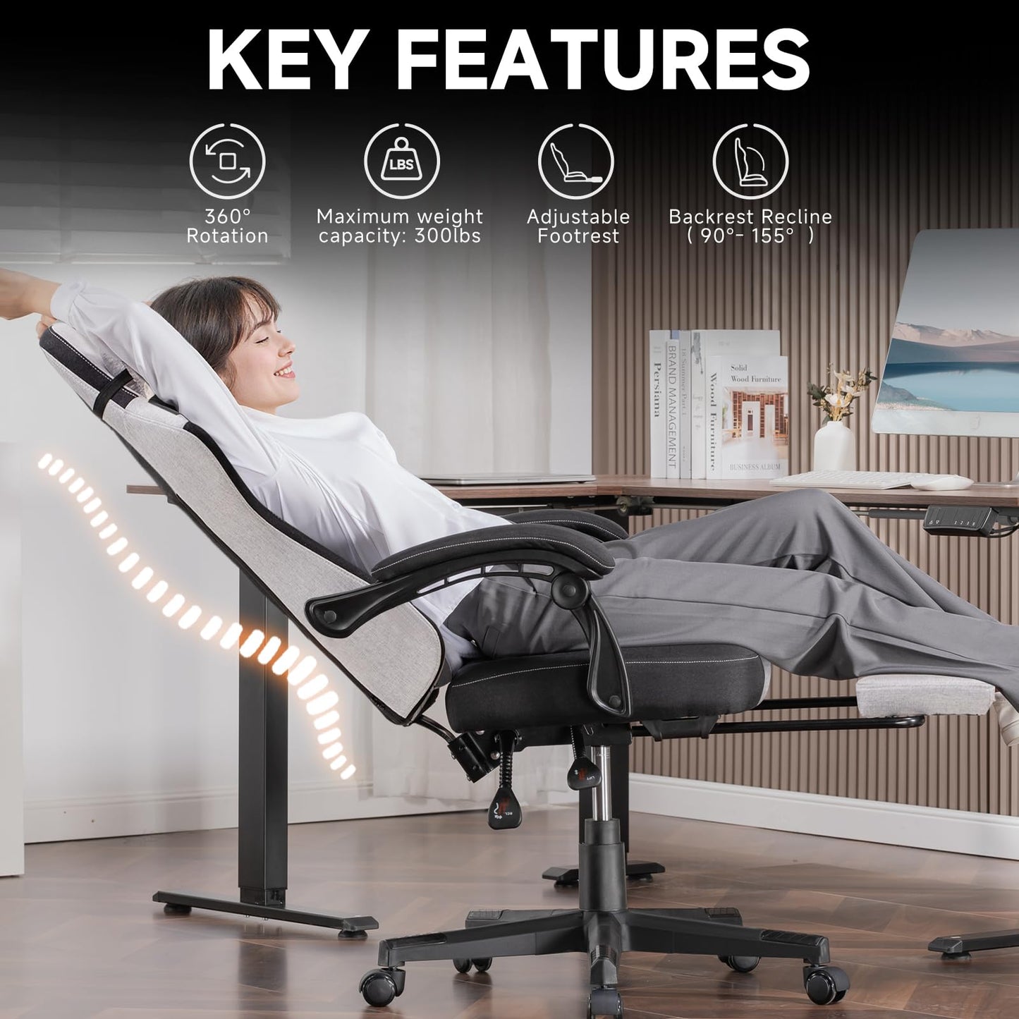 GTPLAYER Gaming Chair, Fabric Computer Office Chair with Pocket Spring Cushion, Ergonomic Office and Gaming, Video Gaming Chair with Linkage Armrests, High Back Desk Chair with Adjustable Recliner