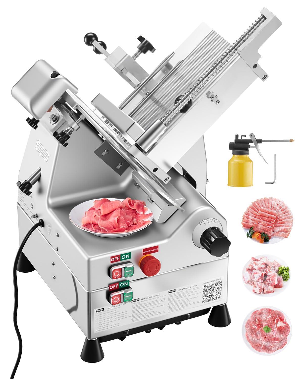 VEVOR Automatic Meat Slicer, 500W Electric Deli Slicer Machine with 10 inch Sharp 75Cr1 Steel Blade, 0-0.67 inch Adjustable Thickness, 633 RPM Fast Slicing, for Frozen Meat, Hard Cheese, and Bread