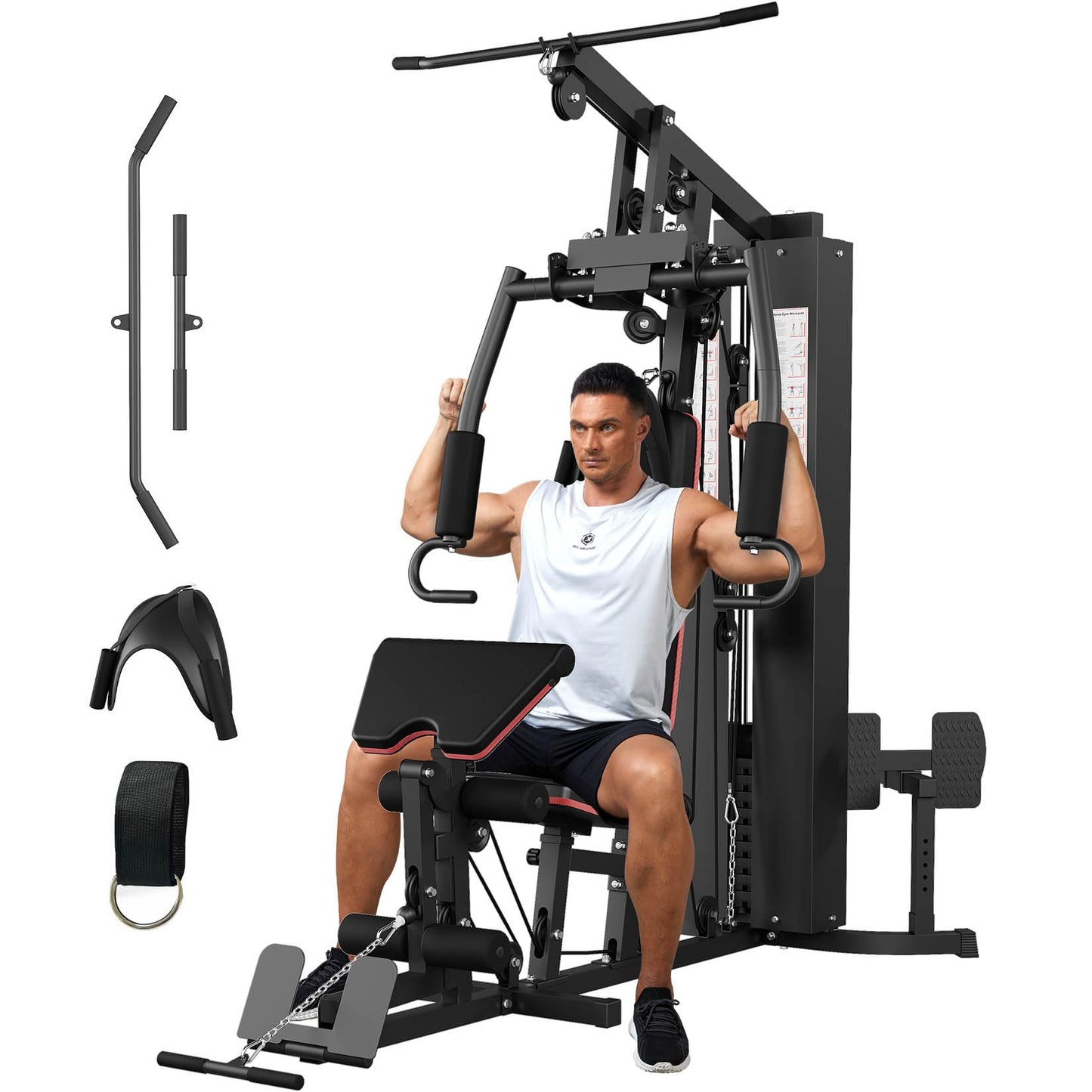 Multifunctional Home Gym Equipment, Workout Station with 150LBS Weight Stack, Home Gym Machine with Pulley System for Full Body Training