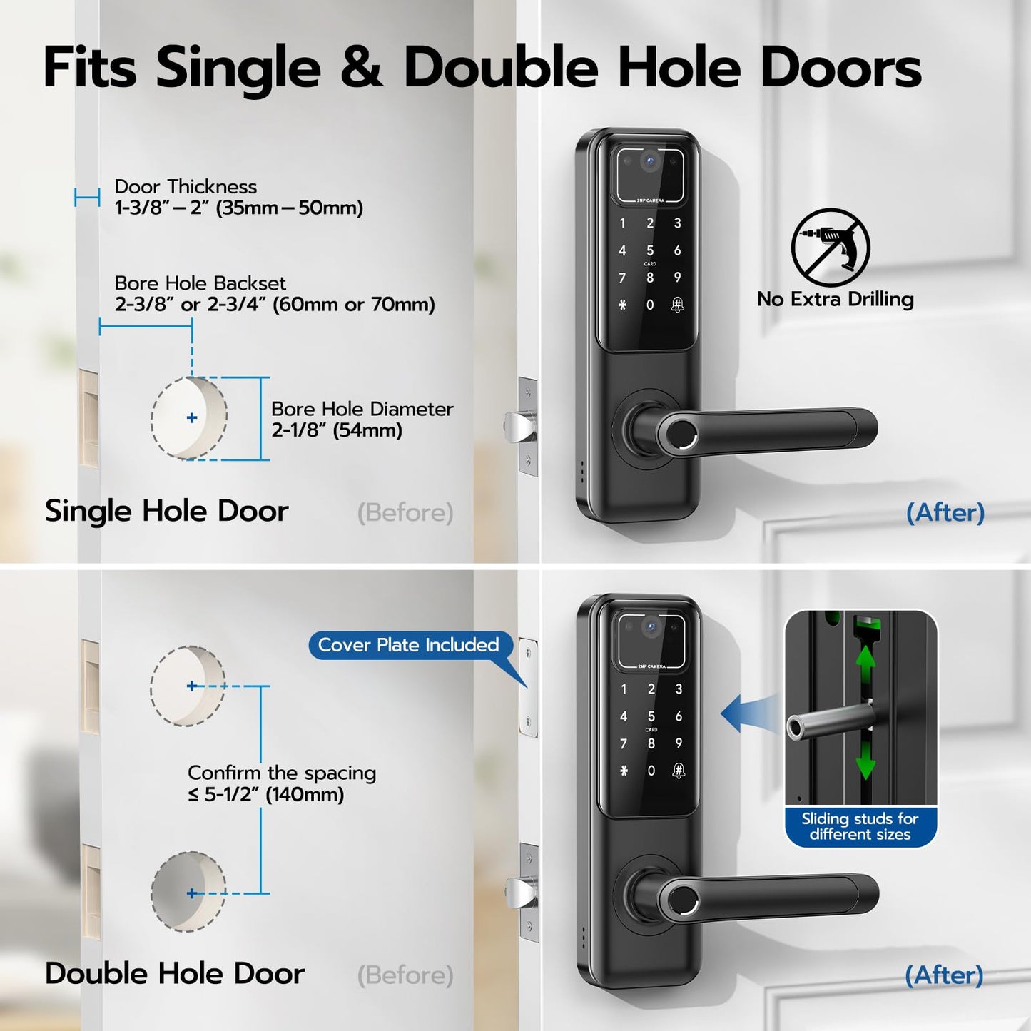 WiFi Video Smart Door Lock with Camera & Doorbell, Keyless Entry Fingerprint Lock with Handle for Front Door, Nyboer Keypad Electronic Digital with Rechargeable Lithium Battery, Easy Installation