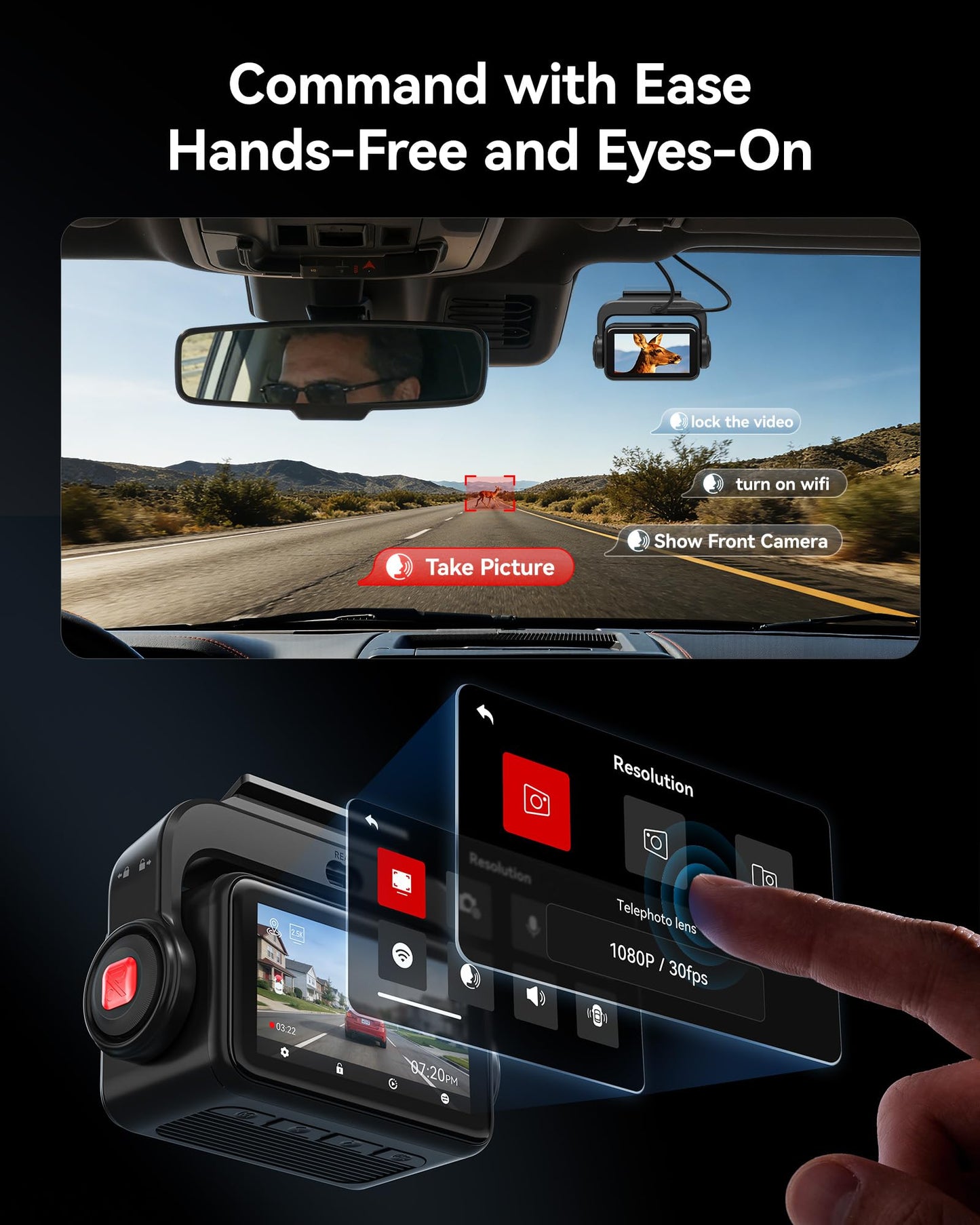 REDTIGER ZP1 Dash Cam Front and Rear, Telephoto+Wide Front Lenses for 100ft Plate Recognition, 4X Zoom, 2K+1080P Recording, Dual STARVIS 2, HDR Night Vision, 5.8GHz WiFi, Voice Control, Loop Recording