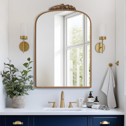 SDHYL Vintage Wall-Mounted Bathroom Mirror Cabinet, Modern & Rustic Mirror Medicine Cabinet with Adjustable Shelves, Decoration Aluminum Mirror for Bathroom, Rustic Gold