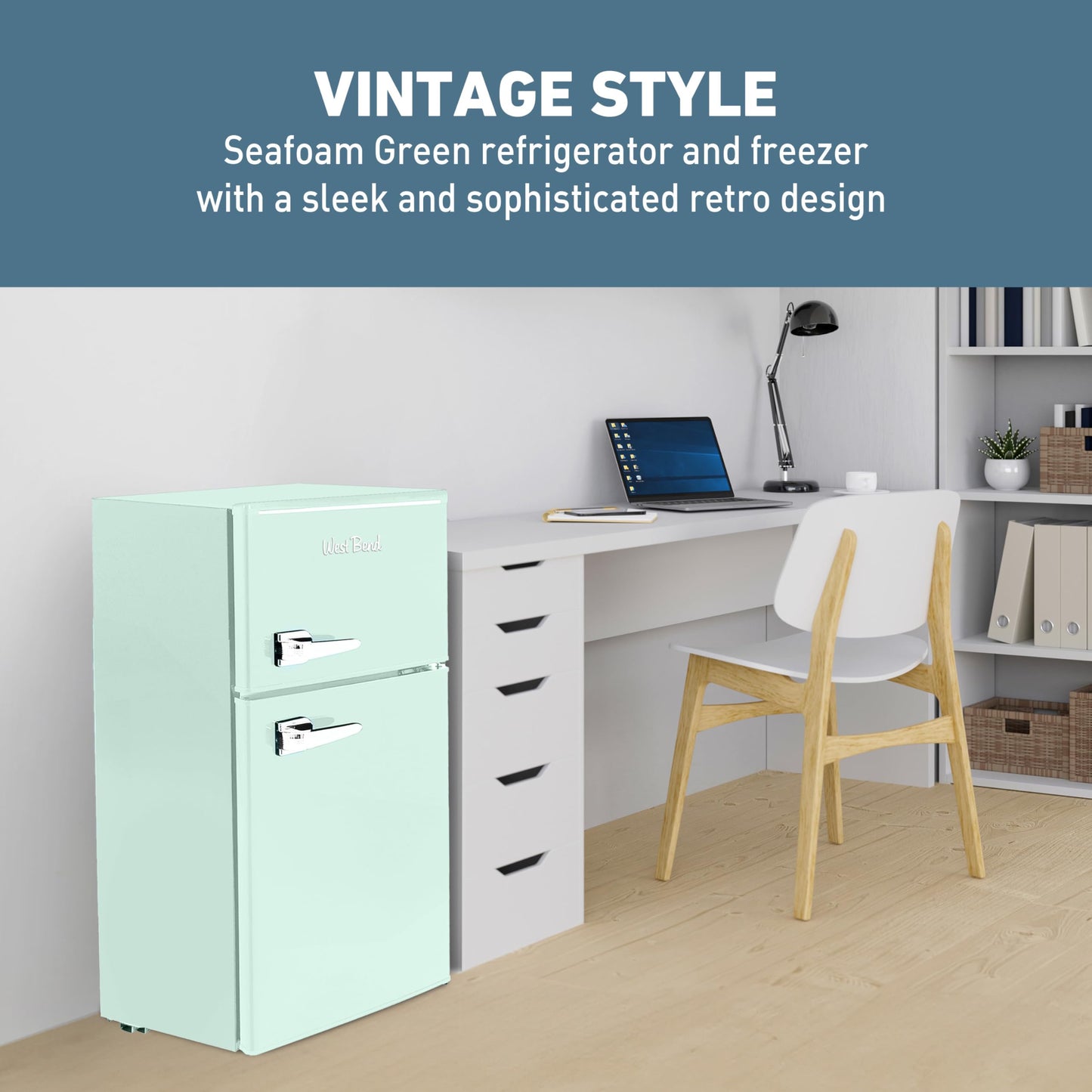 West Bend Mini Fridge with Freezer for Bedroom, Office, Bar or Dorm Room, Retro Compact Refrigerator features Glass Shelves, Manual Defrost and Adjustable Temperature Control, 3.1-Cu.Ft., Green