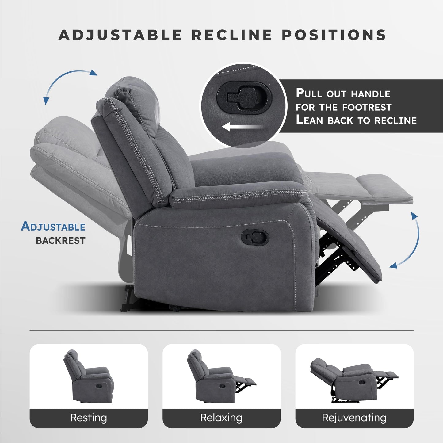 Lexicon Manual Recliner Chair, Polished Microfiber Reclining Sofa Chair, Home Theater Seating, Wall Hugger Manual Recliner for Living Room/Office/Apartment, Gray