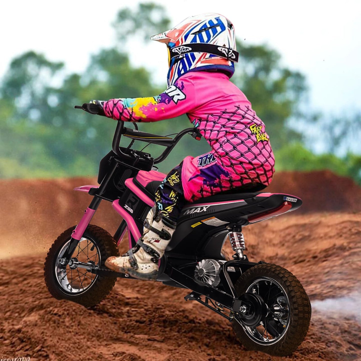 Garvee 24V 350W Kids Electric Dirt Bike - 3-Speed Off-Road Motorcycle, Rear-Wheel Drive, Up to 14.29 MPH, Shock-Absorbing Suspension, Battery Powered Ride-On Toy for Boys & Girls Ages 5-17 - Pink 7