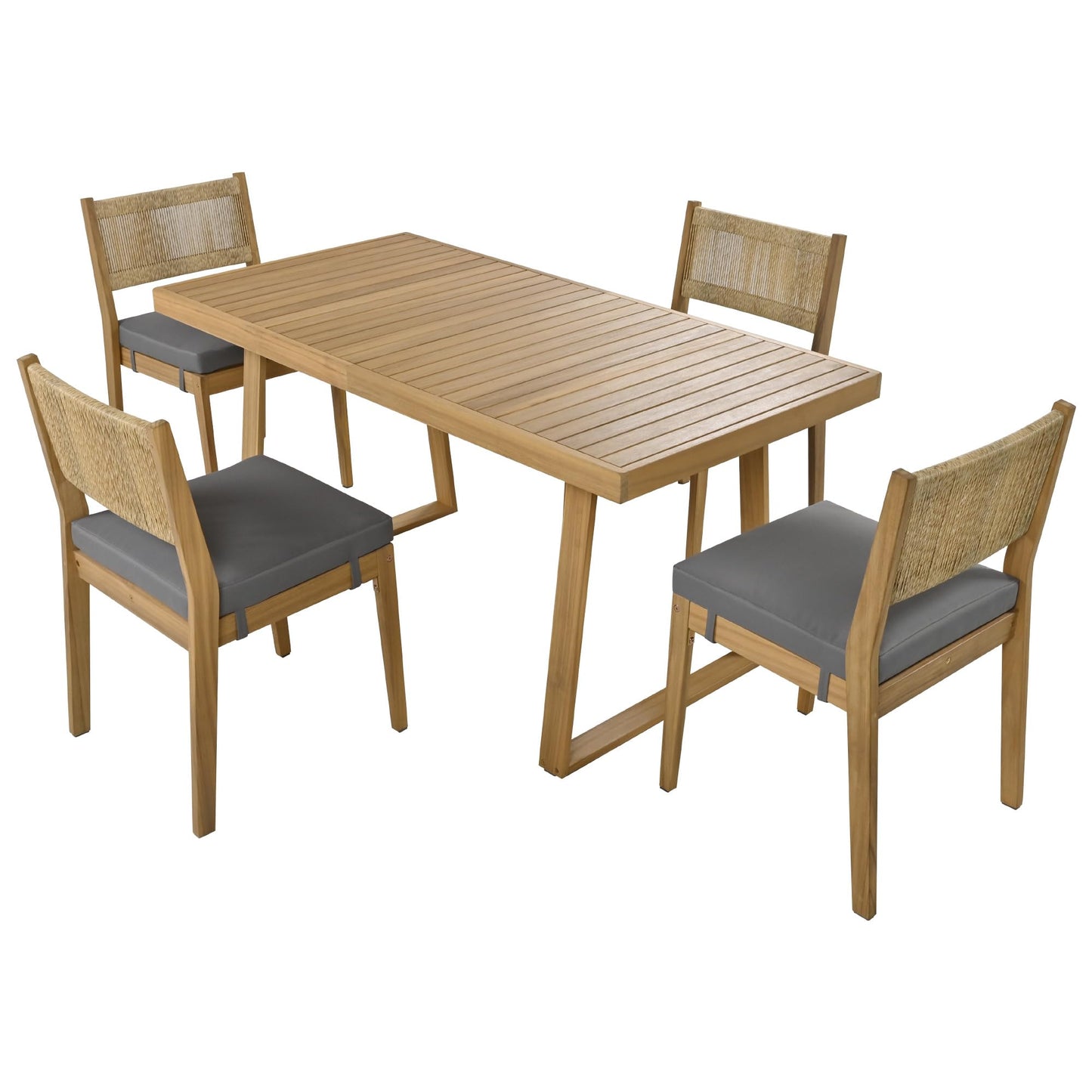 Merax Acacia Wood Outdoor Dining Set for 4,Waterproof Patio Furniture with 1 Table and 4 Chairs,and Thick Cushions for Balcony, Vourtyard, and Garden