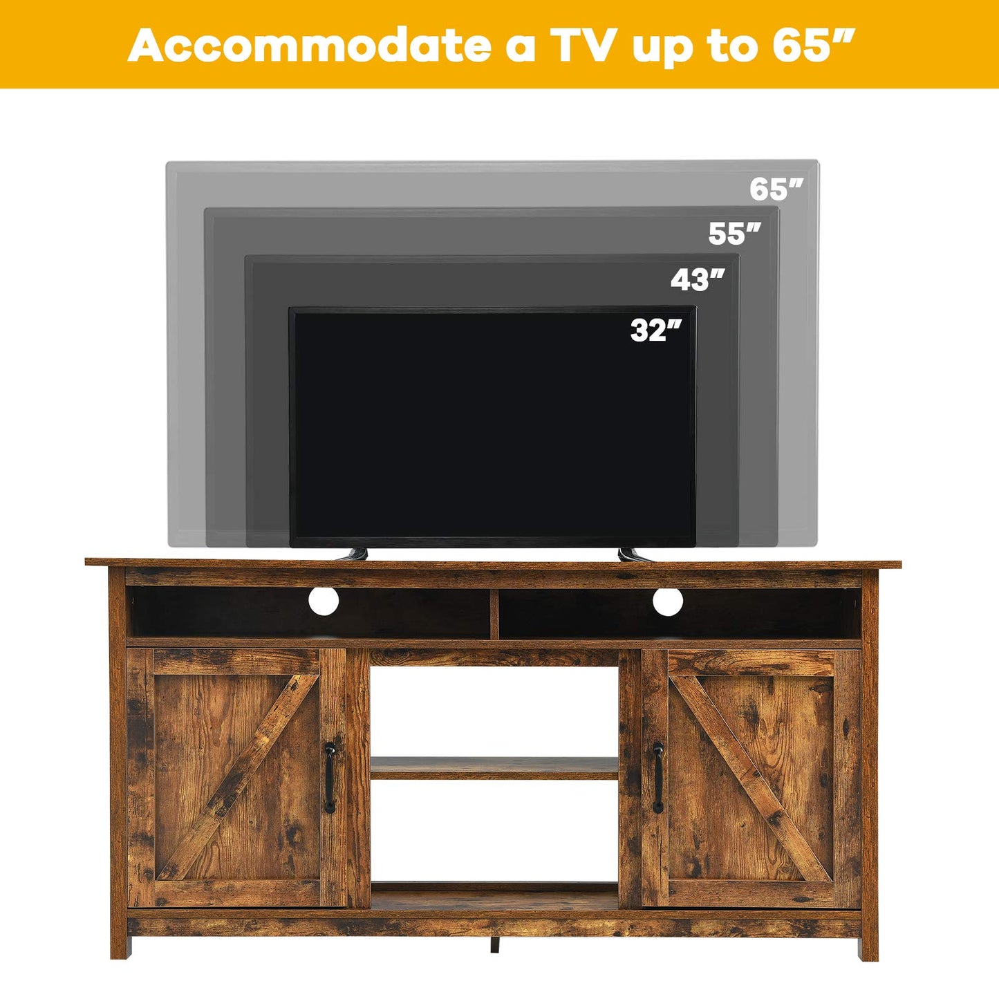 Tangkula Industrial TV Stand with Barn Doors for TVs up to 65 Inches, Farmhouse TV Console Cabinet with Shelves & Cabinets, Rustic Entertainment Center for Living Room, TV Console Table, Rustic Brown