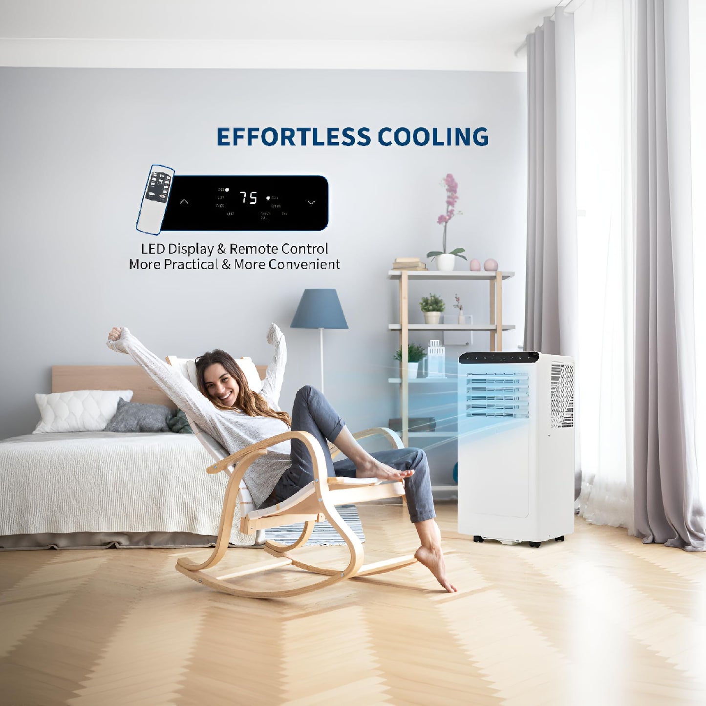 8000 BTU Portable Air Conditioner, Cools Up to 350 Sq.ft. Quiet AC Unit with Remote, 3-in-1 Dehumidifier Fan Sleep Mode 24H Timer, Easy Install Window Kit, for Home,White+White Panel