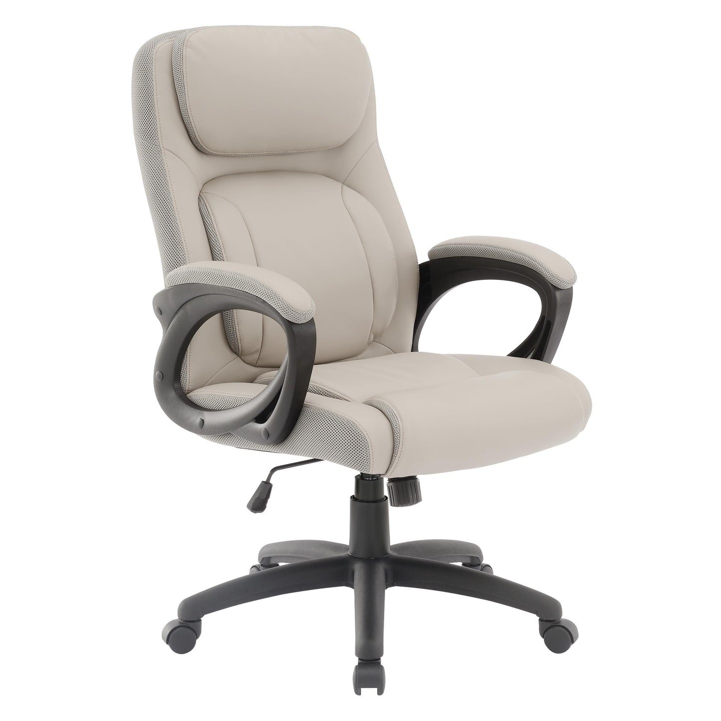 Office Star FL Series Executive Seating Faux Leather Manager's Adjustable Office Chair with Padded Arms, Taupe with Grey Mesh Accents