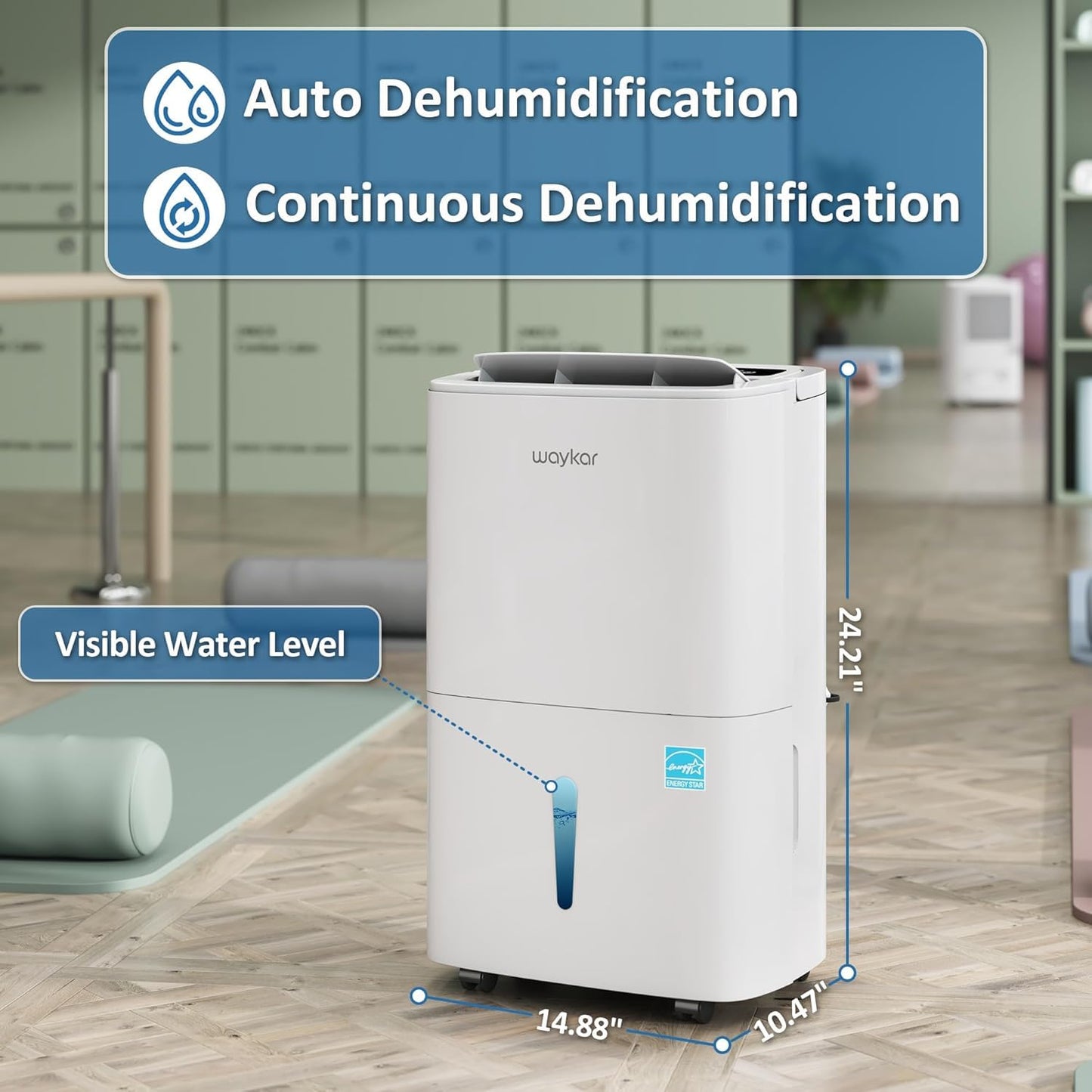 Waykar 150 Pints 2025 Energy Star Dehumidifier with Pump for Spaces up to 7,000 Sq. Ft. at Commercial and Industrial Large Room, Warehouse, Home, Basement, with Drain Hose, Auto Defrost, Self-Drying