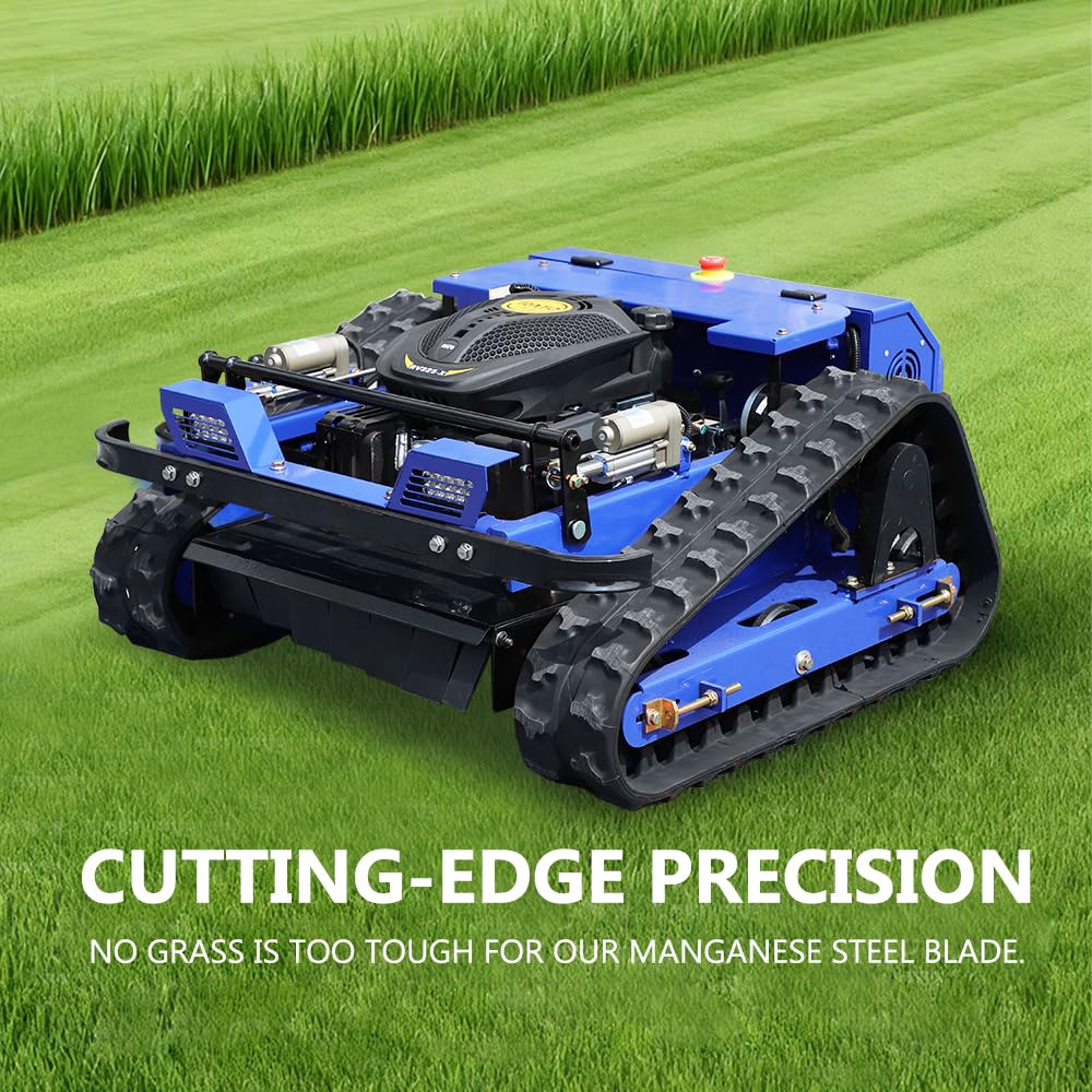 Remote Control Lawn Mower–700m Range, Hybrid Gas-Electric Power, Track Design, All-Terrain, Adjustable Cutting Height (0.79-5.9 inches)