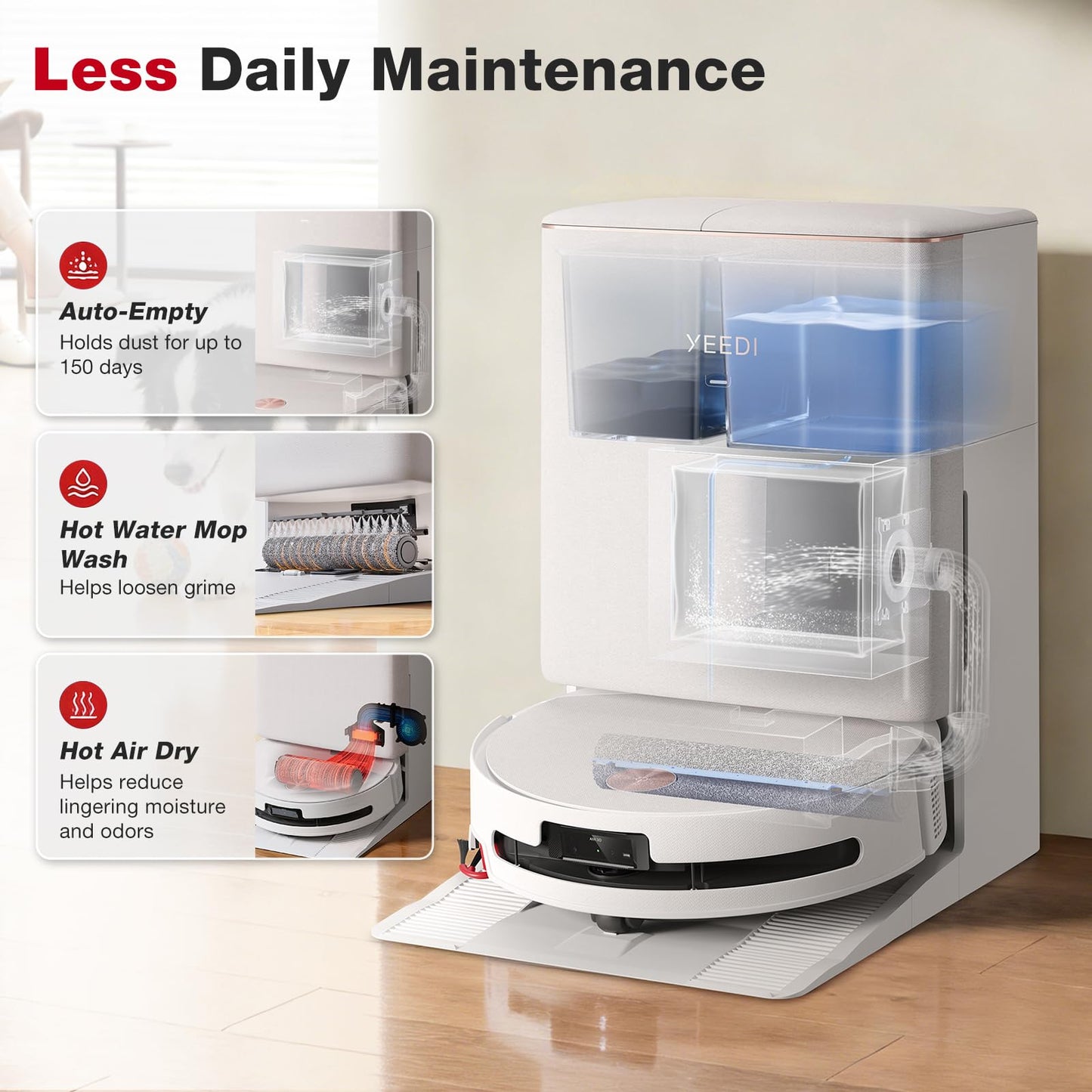 Yeedi M16 Infinity Robot Vacuum and Mop, 30000Pa Suction, Self-Cleaning Roller Mop, ZeroTangle 4.0 for Pet Hair, Self-Emptying Omni Station, AI Obstacle Avoidance