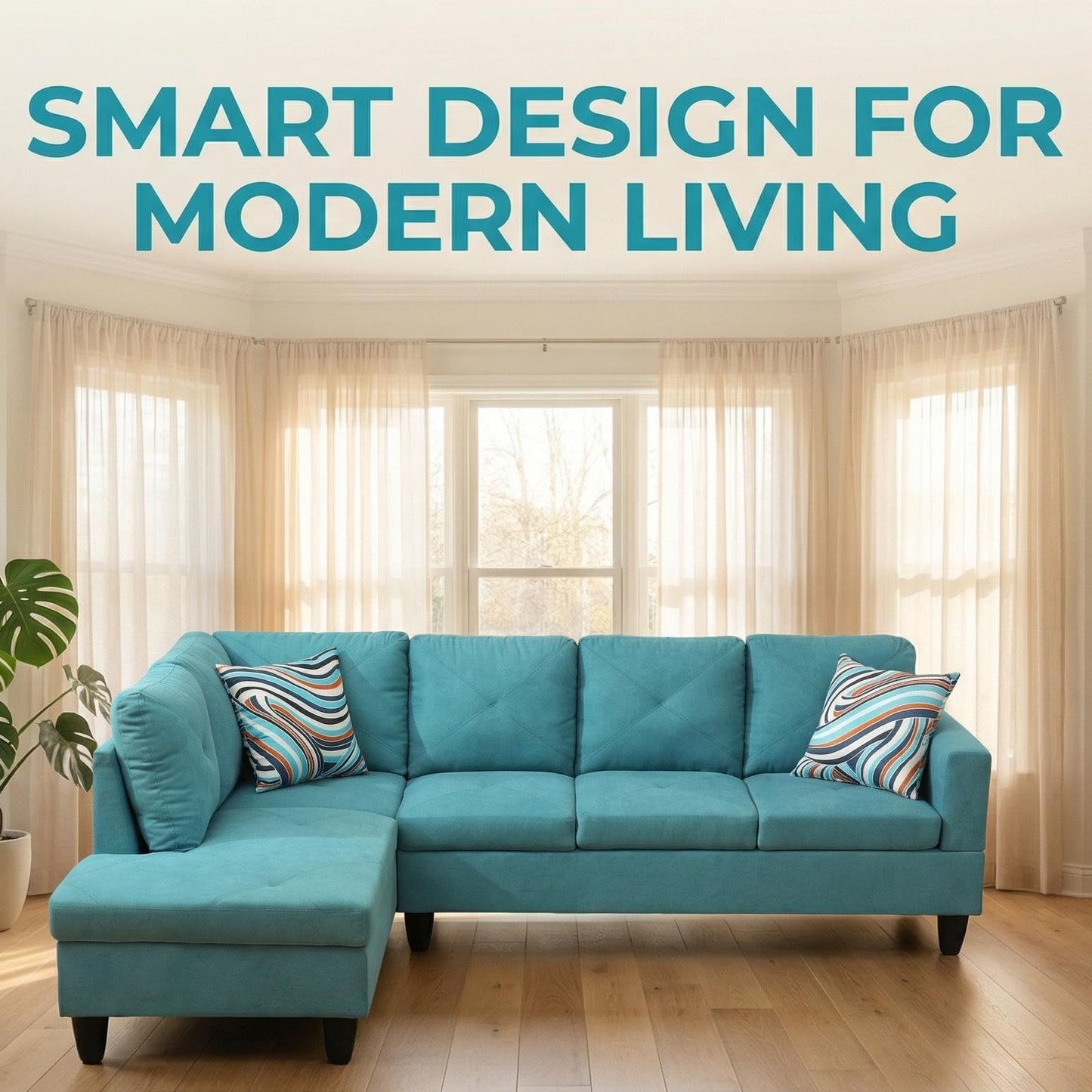 Trygoal L-Shaped Sectional Sofa, Modern 4-Seat Couch with Left Facing Chaise, Sectional Couch for Living Room, Apartment, Office, Blue