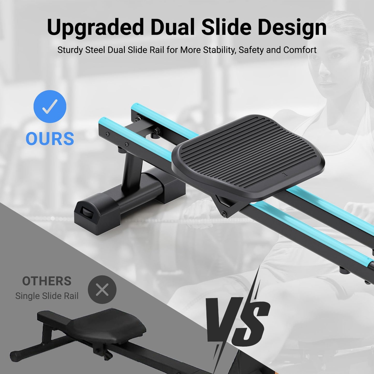 Dripex Rowing Machines for Home, Upgraded Rowing Machine Magnetic Rower, Max 360 LBS, 16 Levels of Workout Resistance, Dual Slide Rail, App Compatible, LCD Monitor, Row Machine for Gym Exercise