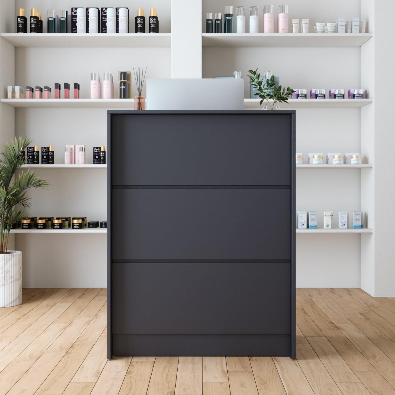 Small Reception Desk with Drawer, 32in Retail Counter, Checkout Stand