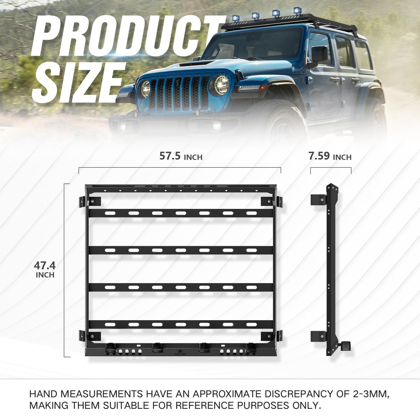 YZONA Roof Rack Cargo Basket with 4 PCS LED Light Bar Compatible with 2007-2026 Jeep Wrangler JK JL Unlimited & Gladiator JT 4 Doors Hardtop Model, JKU JLU Luggage Storage Carrier Rooftop Racks