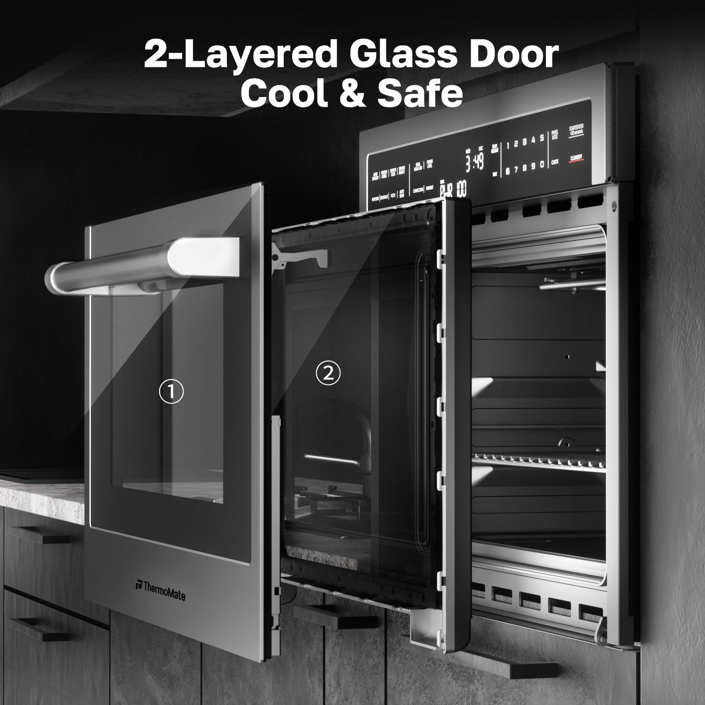 24 Inch Built-in Microwave and Convection Oven Combination, ThermoMate 1.6 Cu. Ft. Wall Oven Microwave Combos, 1000 Watt Power, Sensor Cook, Touch Control LCD Display, Stainless Steel Finish