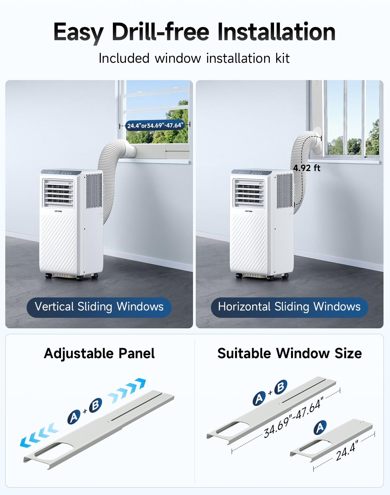 KOMORE Portable Air Conditioner,10000 BTU up to 450 Sq.Ft 4-in-1 Smart Quiet WiFi Floor Standing AC Unit for Bedroom Office room,Cooling,Dehumidifier,Fan,Sleep Mode,24H Timer,Remote Control (White)