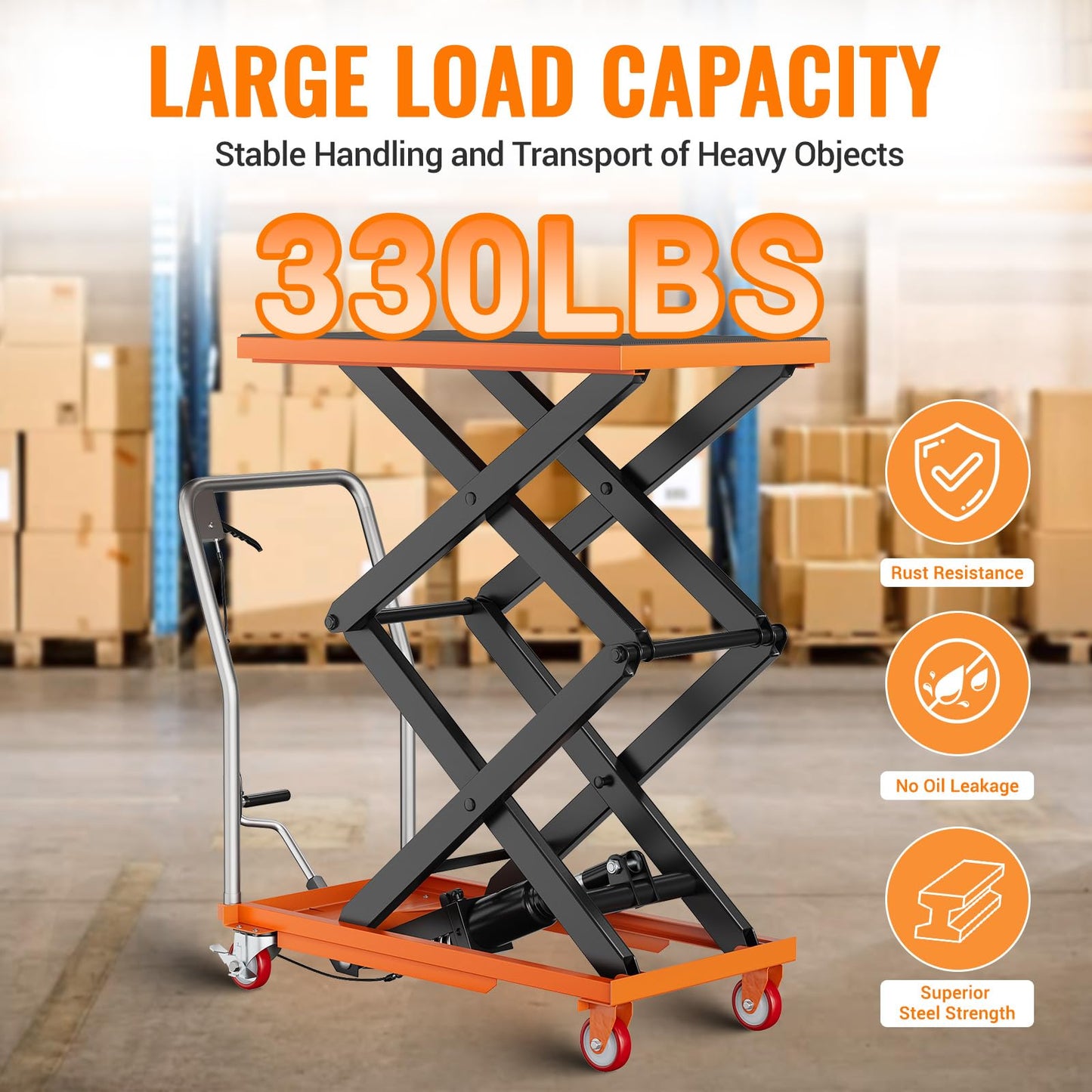 Hydraulic Lift Table Cart, 330 LBS Capacity 50 in Lifting Height, Manual Double Scissor Lift Table with Locking Wheels and Non-Slip Pad, Hydraulic Scissor Cart for Material Handling