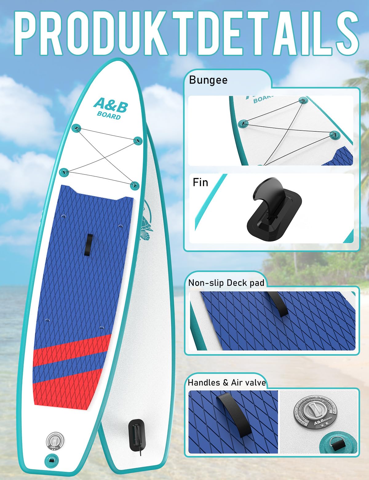 ABBOARD Inflatable Stand Up Paddle Board Fishing Paddleboard with Sup Accessories for Beginner Adults Youth