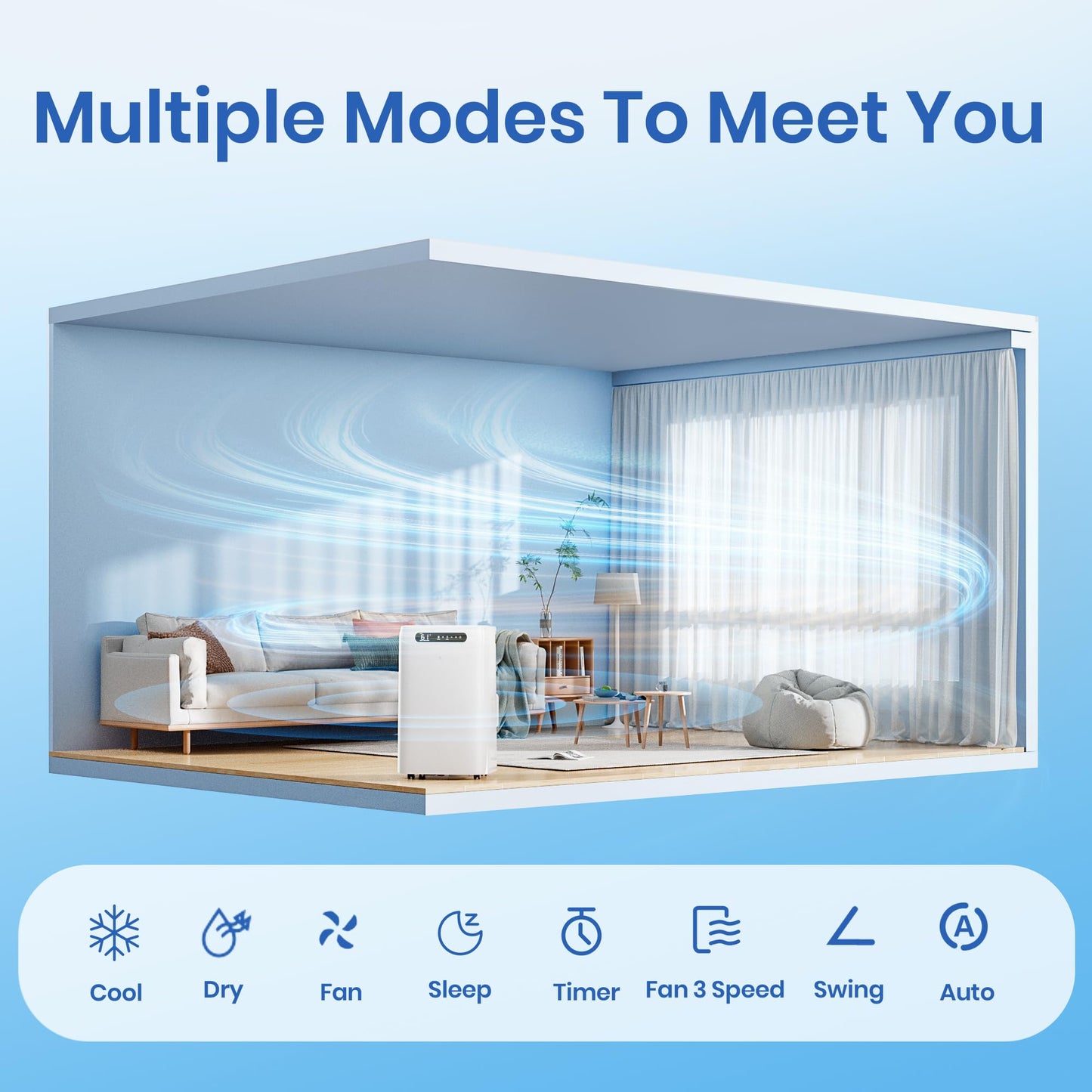 14000 BTU Portable Air Conditioners for Room Cooling up to 700 Sq. Ft, 3-IN-1 Quiet Portable AC Unit with Dehumidifier Fan, Remote Control, Smart Sleep Mode, 24H Timer, Windows Kit Included