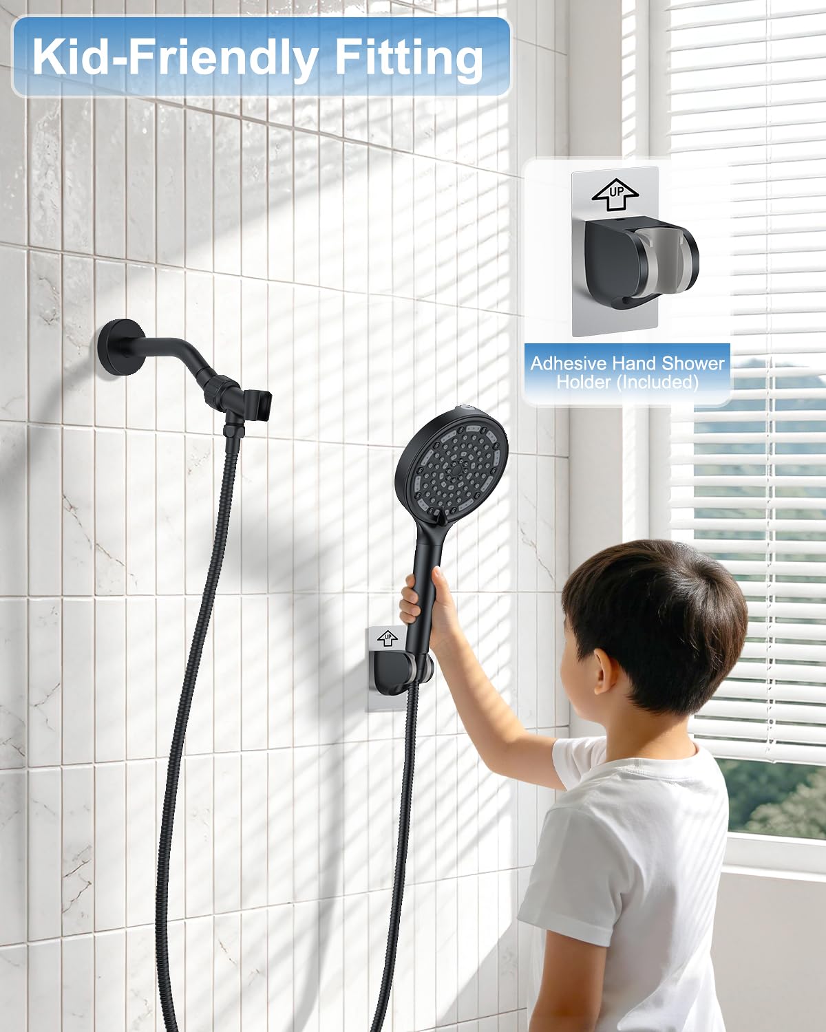 11" Matte Black Rainfall Shower System – Complete Spa Faucet Set with Filtered Handheld Sprayer & Mixer Valve – Modern High Pressure Bathroom Fixture Trim Kit