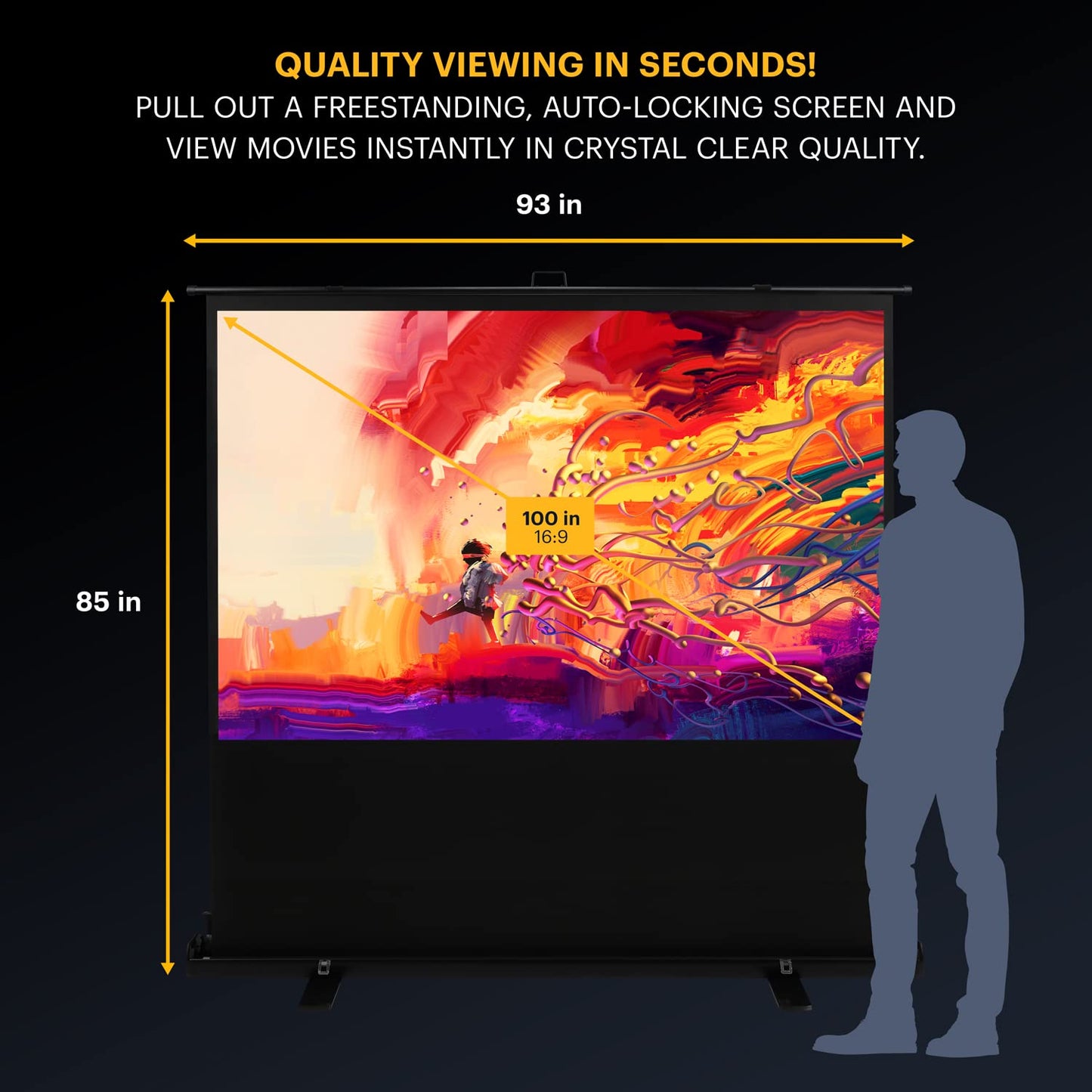 Kodak Portable Projector Screen | 100” Indoor & Outdoor 16:9 Video Projection Surface & Stand with Carry Handle | 1080p, 4K/8K UHD, 3D & HDR Ready | Fast Setup for Movies, Office Presentations & More