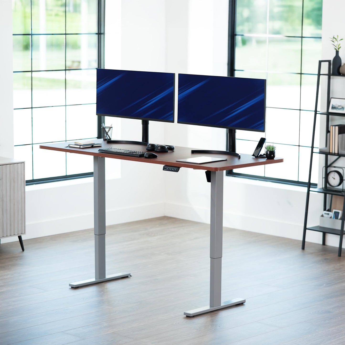 VIVO Electric 71 x 30 in Standing Desk, Memory Height Adjustment, 1B Series, Holds 220 lbs, Dark Walnut Top Gray Frame, DESK-KIT-1G7D