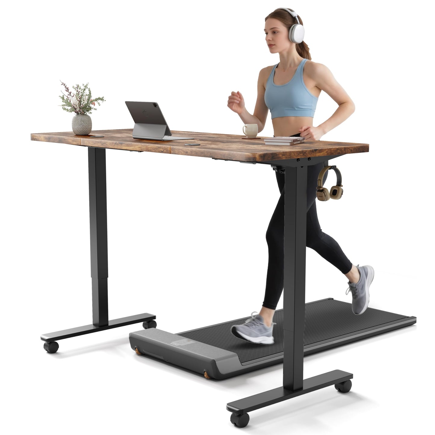 Monomi Electric Standing Desk 48x24 Inches, Height Adjustable Sit Stand Up Desk with Memory Preset, Anti-Collision Ergonomic Computer Desk for Home Office, Vintage Brown