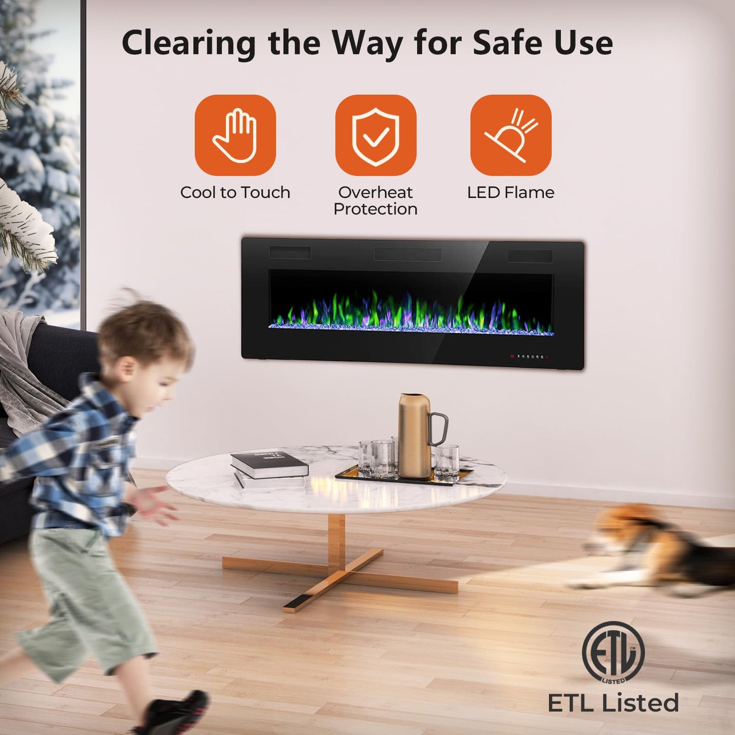 Crzoe Electric Fireplace, Recessed and Wall Mounted Fireplace Heater with Remote Control, Timer, Adjustable Flame Color and Speed, 750w/1500w Electric Fireplace Inserts