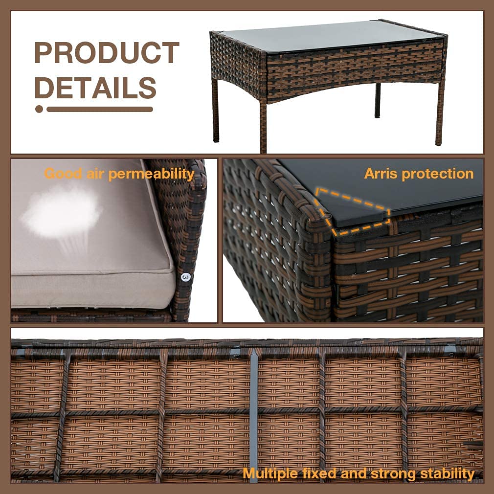 BestMassage Patio Furniture 4 Pieces Outdoor Indoor Use Rattan Chairs Wicker Conversation Sets for Backyard Lawn Porch Garden Balcony,Brown