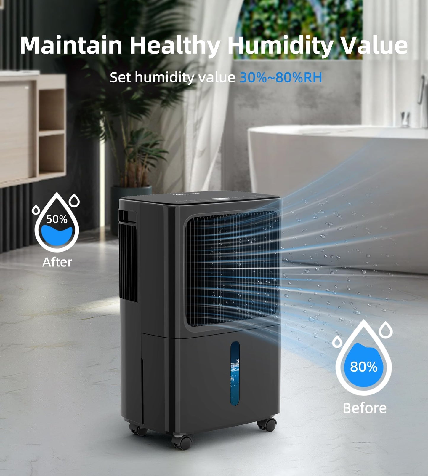 2500 Sq.Ft Dehumidifiers for Home with Drain Hose Max 34 Pints, VEAGASO Dehumidifier for Basement, Bathroom, Bedroom, Three Modes, Intelligent Humidity Control, Dry Clothes, 24HR Timer BLACK