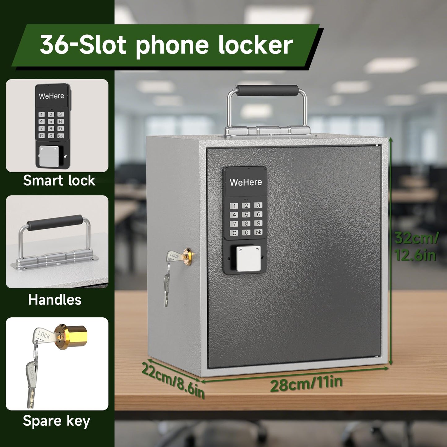 WeHere 36 Slots Cell Phone Locker with Smart Lock, Metal Storage Cabinet