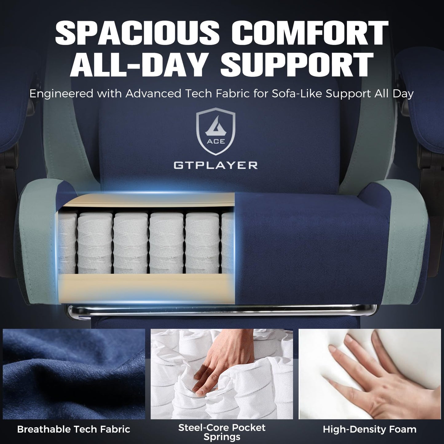 GTPLAYER Gaming Chair, Ergonomic Computer Chair with Footrest and Lumbar Support, High Back Recliner Chair 350lbs, Height Adjustable for Home Office, Deep Blue