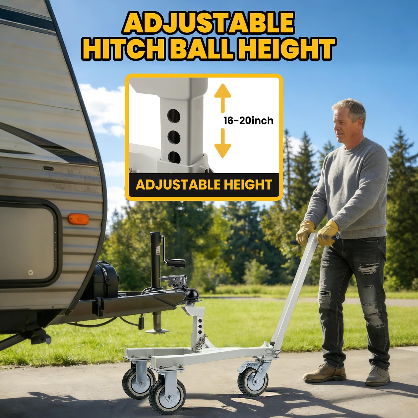 RVSNAIL Trailer Dolly-Heavy Duty Trailer Mover Supports 20,000 lbs Load & 3,500 lb Max Tongue Weight, Universal Fit for RV, Boat, Camper, Jet Ski, Motorcycle, Includes 2" & 2-5/16" Receiving Tongues